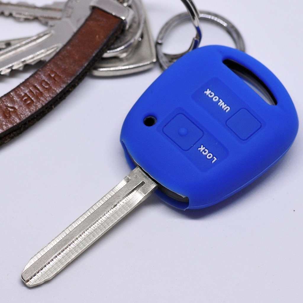 für Schutzhülle mt-key Schlüsseltasche Silikon RAV Aygo 2 Fernbedienung Autoschlüssel 4 Toyota Knopf Blau, Funk Avensis Softcase Yaris Corolla