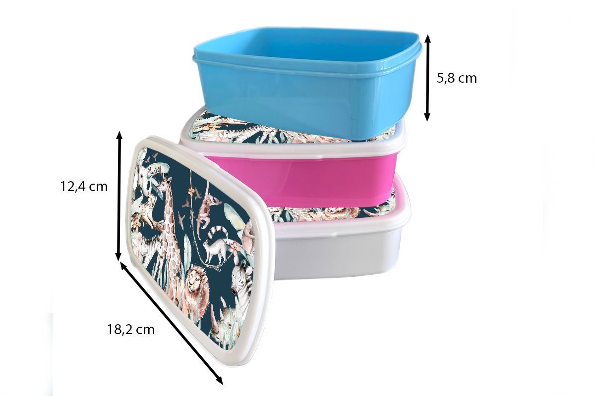 MuchoWow Lunchbox Wasserfarben - Tiere Flamingo für Kinder - - - -, Elefant Jungs für Jungen und Mädchen Erwachsene, Brotbox (2-tlg), - Kinder und Blau Brotdose, weiß Kunststoff, 