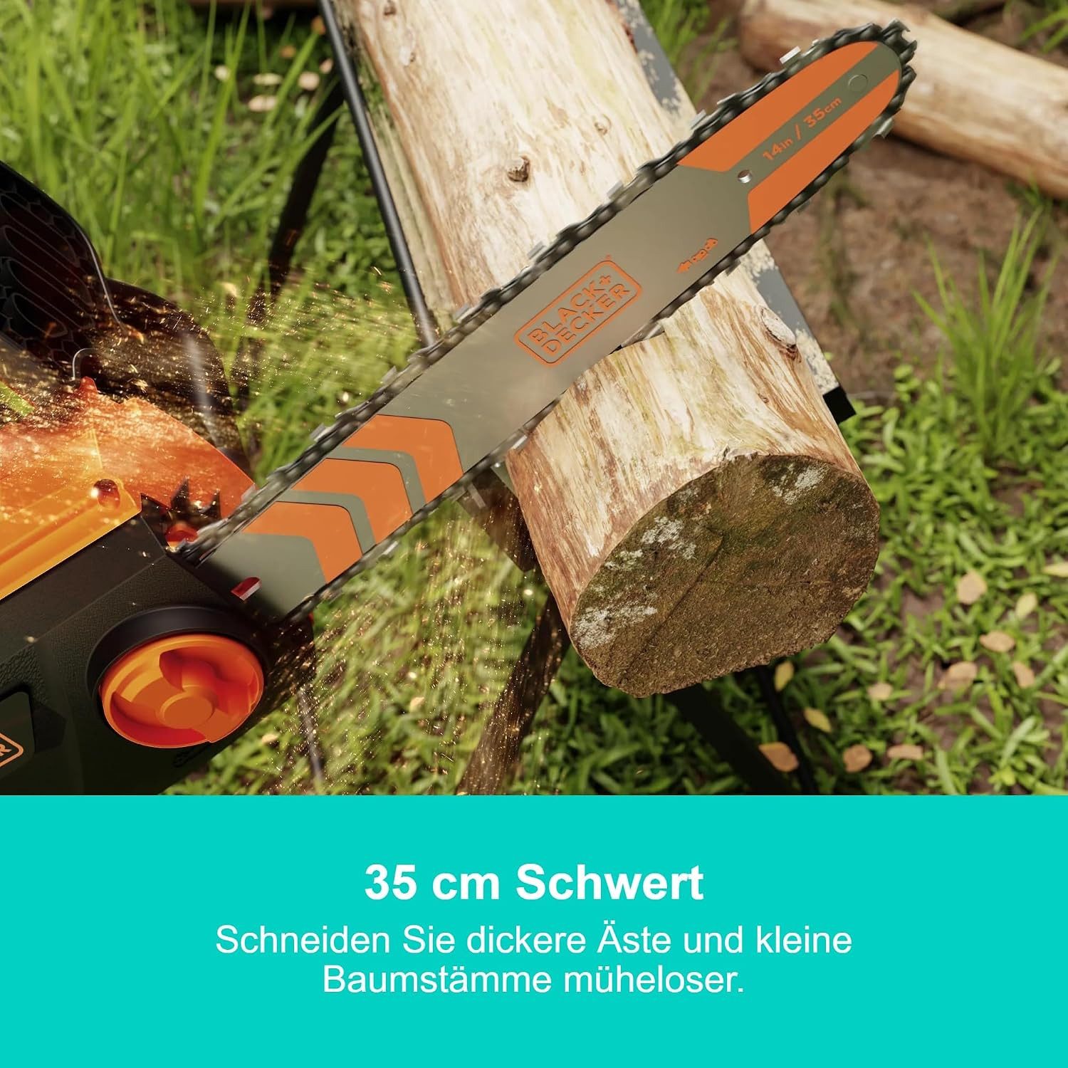 Black + Decker Elektro-Kettensäge 1800W 35cm Elektro-Kettensäge mit Kettenbremse, 1-tlg.
