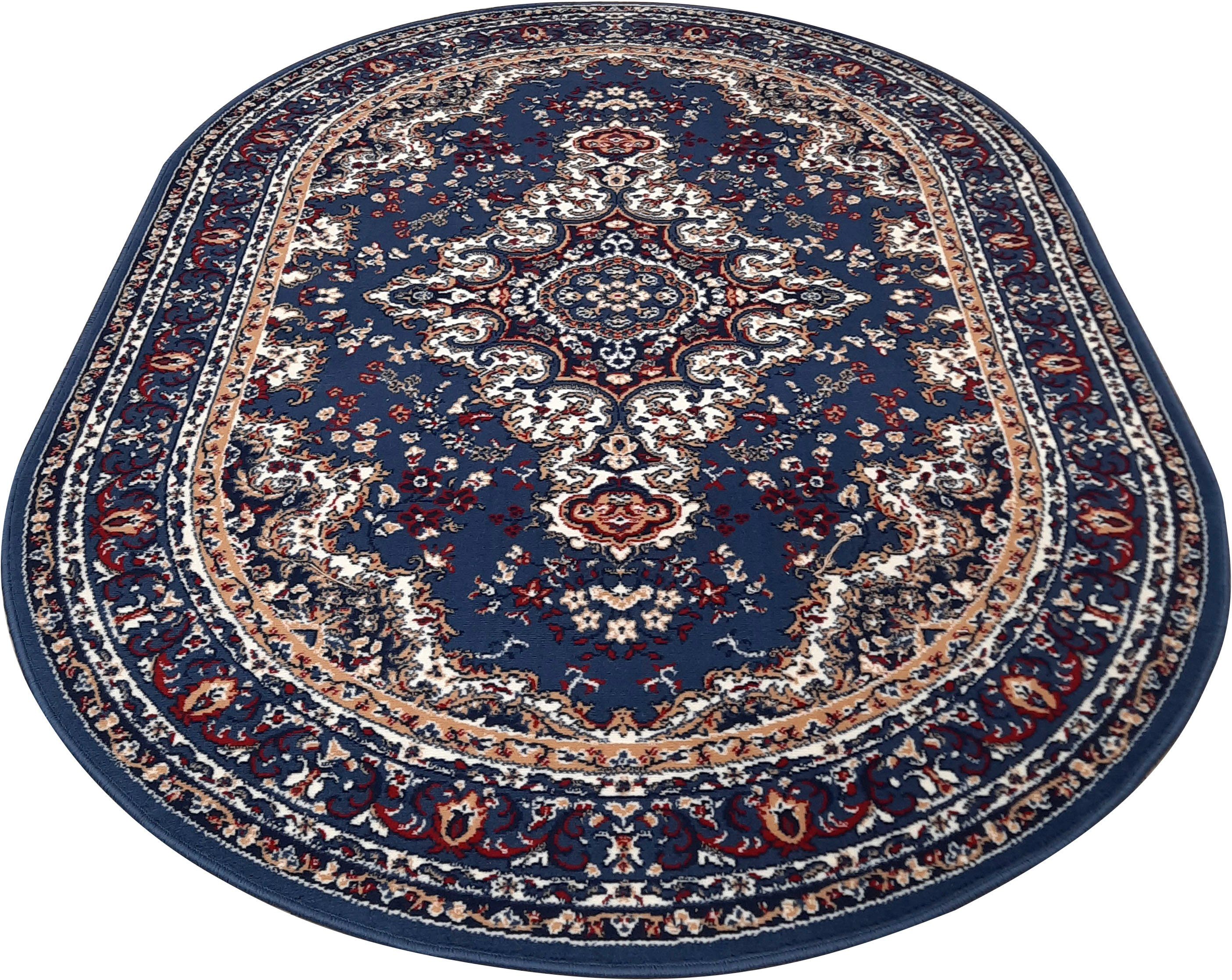 Teppich Oriental, Home affaire, oval, Höhe: 7 mm, Orient-Optik, mit Bordüre, Kurzflor, pflegeleicht, elegant hellblau