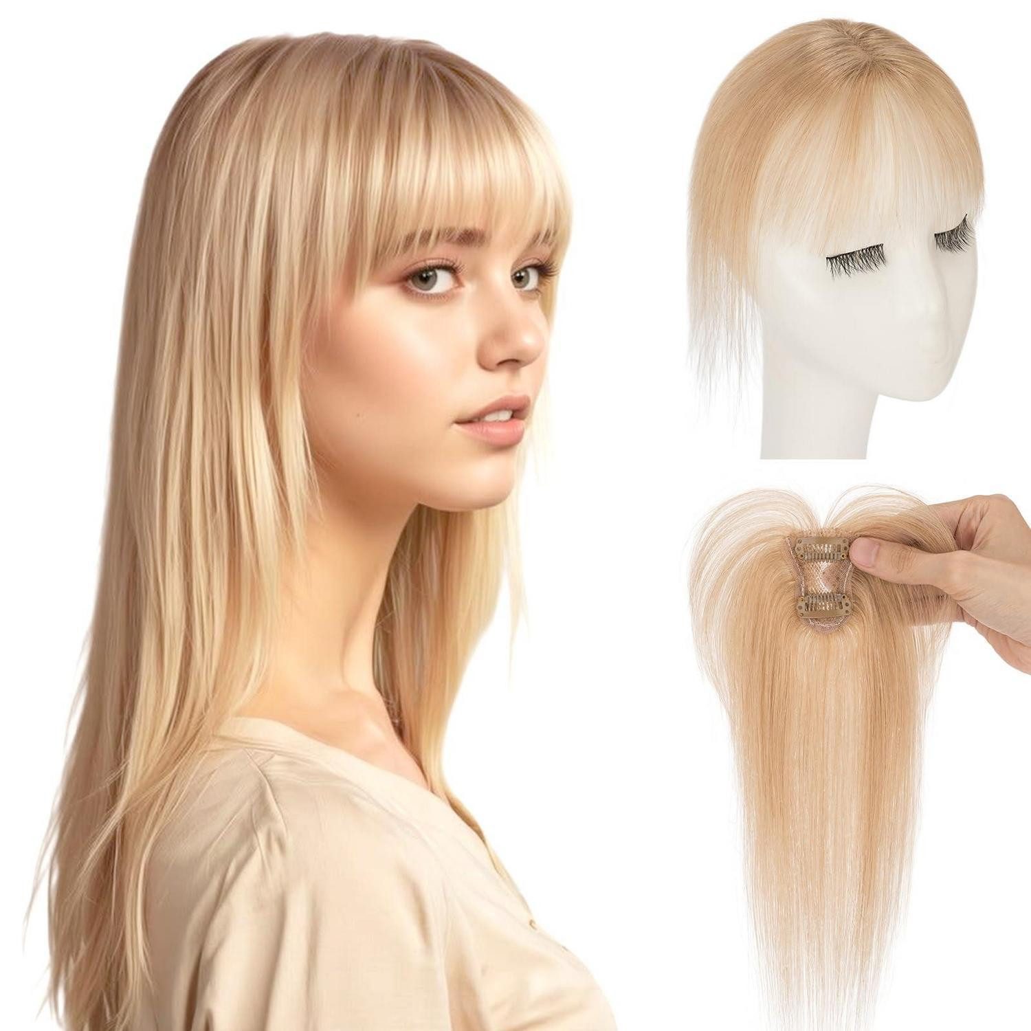 LuxusKollektion Echthaar-Extension Pony Haarteil Clip in Echthaar Extensions Wispy Bangs 27 Dunkelblond
