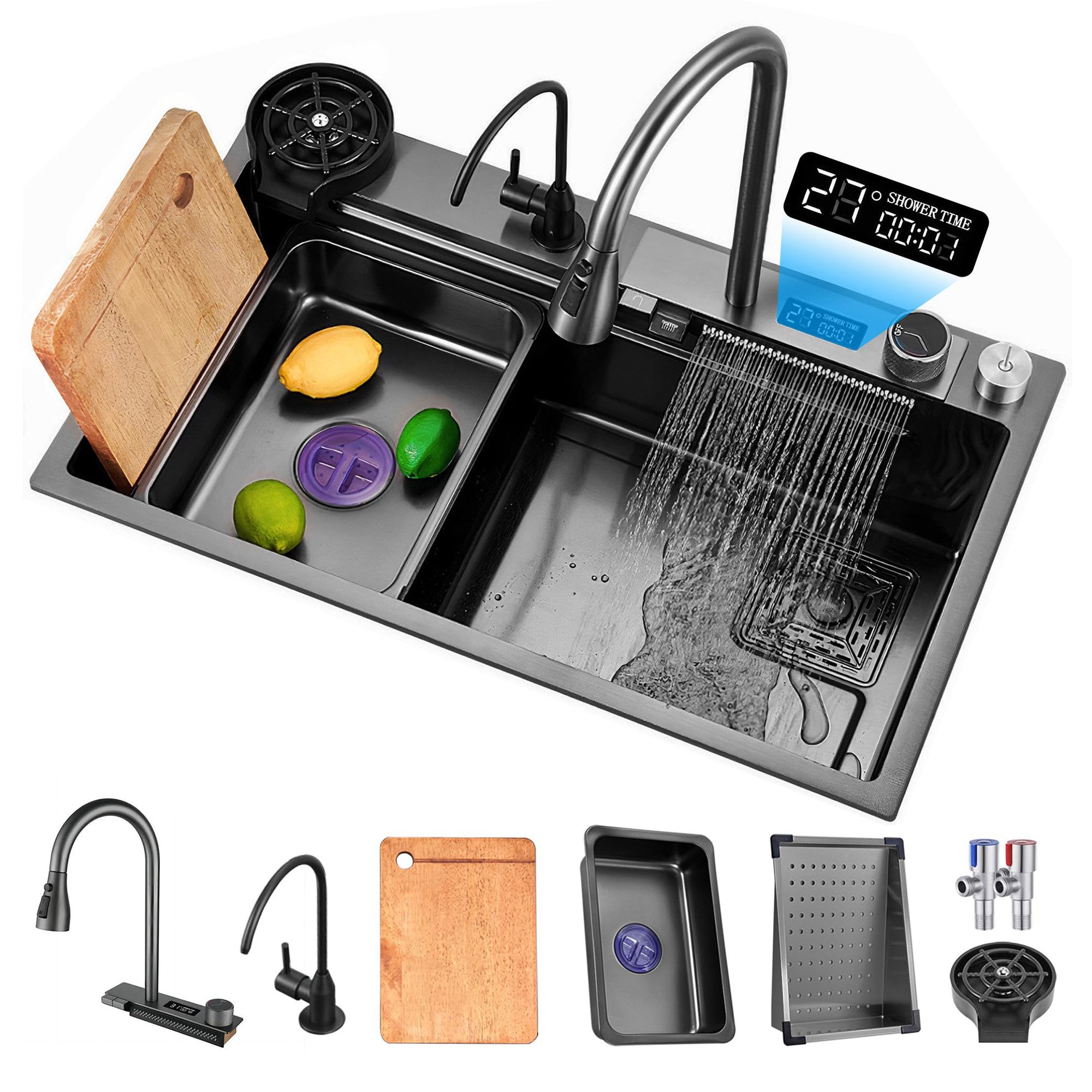 GARRYFIZH Edelstahlspüle Küchenspüle 68x45 Edelstahl mit Display & Armatur Set, Komplettes Set, Edelstahl robust, 68x45 cm, Display, Komplettset