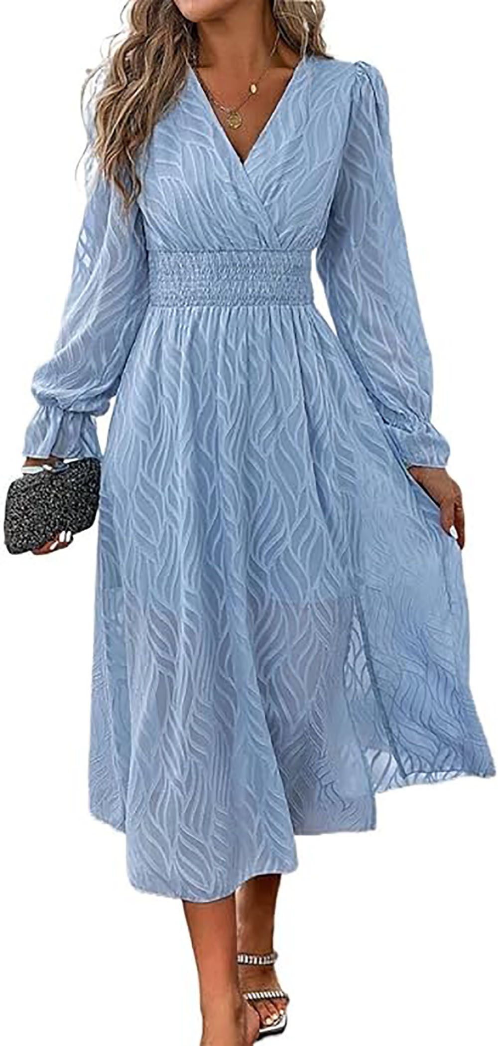 BlauWave Dirndl Damen Kleider Damen Kleid V Ausschnitt (1-tlg., Partykleid Skaterkleid) Kleid Datumskleid