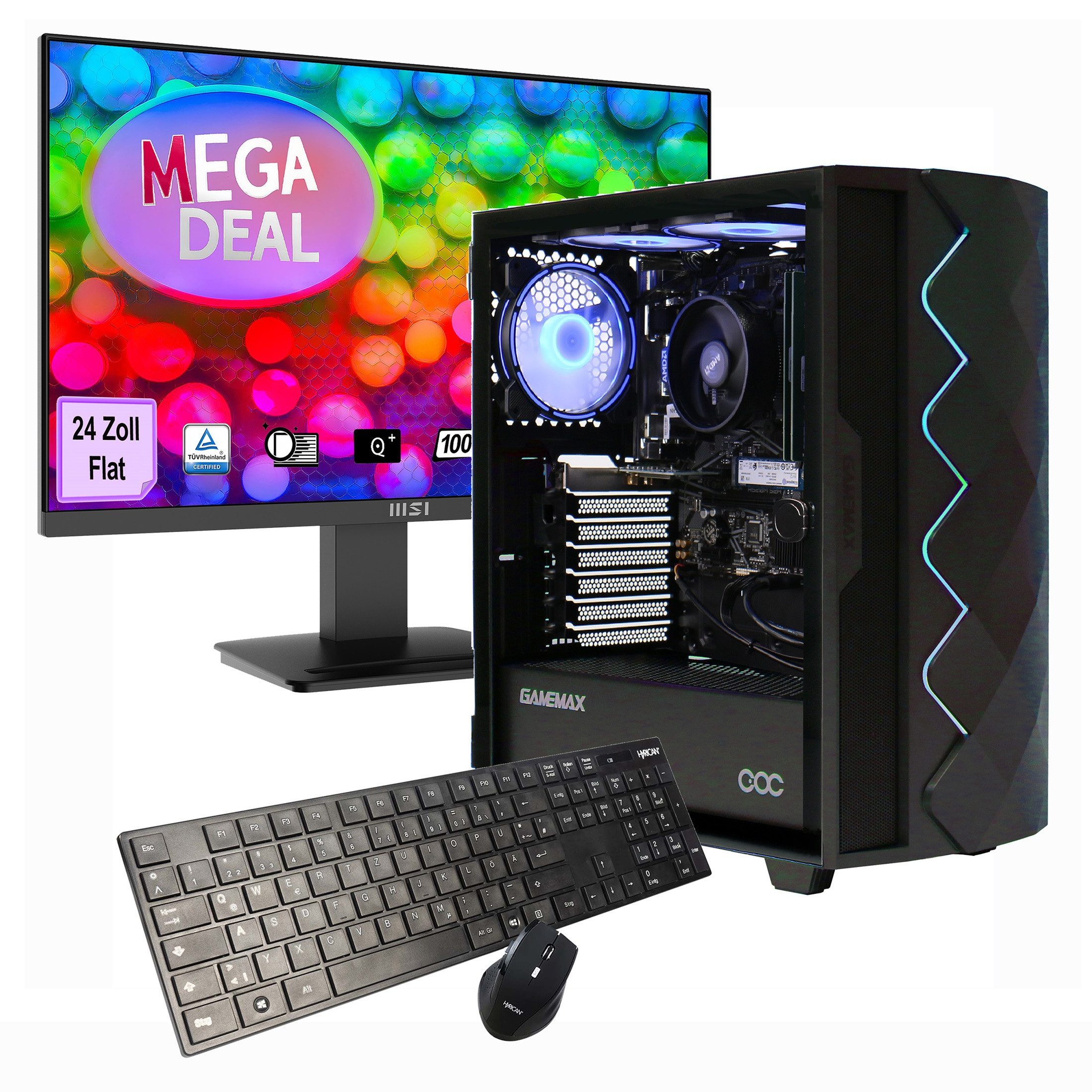 GAMEMAX MegaDeal Diamond BK 2611 Ryzen 5 5600G Radeon Graphics 32GB 1TB SSD PC-Komplettsystem (24", AMD Ryzen 5 5600G, Radeon Graphics on Board, 32 GB RAM, 1000 GB SSD, Windows 11 + MSI PRO MP2412DE Monitor 60cm (24)