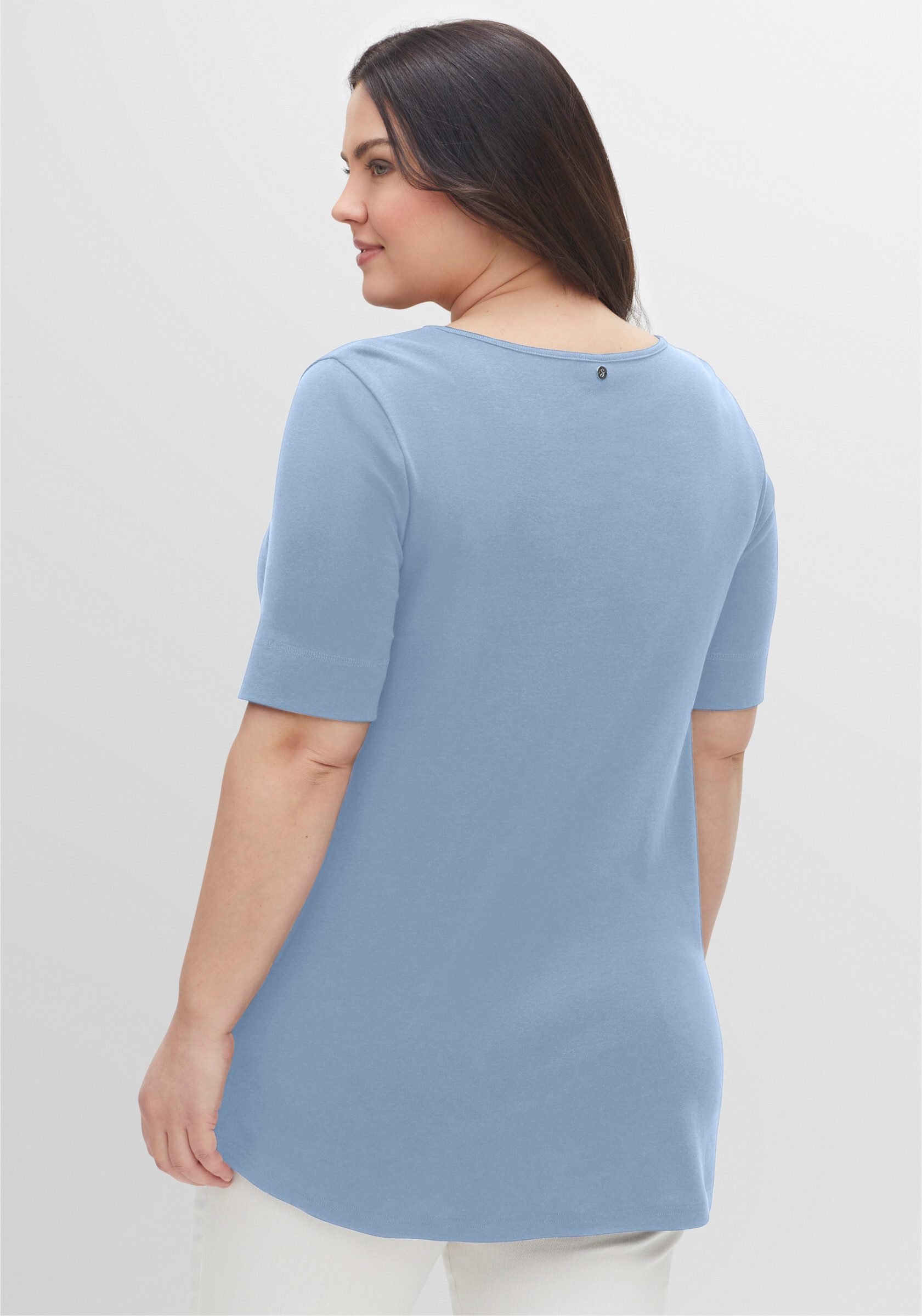 Sheego T-Shirt Longshirt Kurzarm mit abgerundetem Saum günstig online kaufen