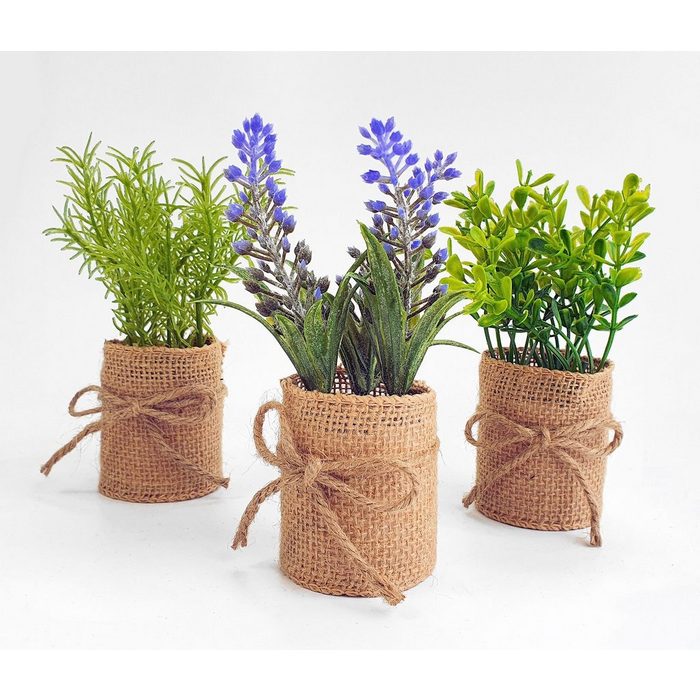 Kunstpflanze Kunstpflanze im Jute Topf - 3er Set werden die abgebildeten Pflanzen geliefert Spetebo Höhe 15.00 cm Künstliche Plfanzen