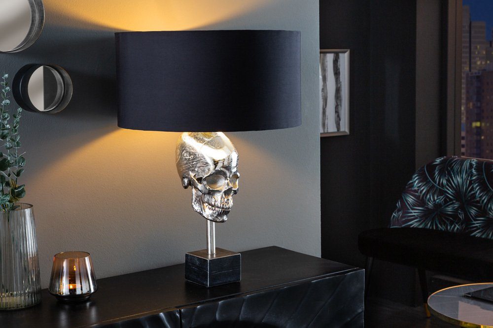 riess-ambiente Tischleuchte SKULL 56cm schwarz / silber, Ein-/Ausschalter, ohne Leuchtmittel, Wohnzimmer · Marmor · Metall · Totenkopf · Modern Design