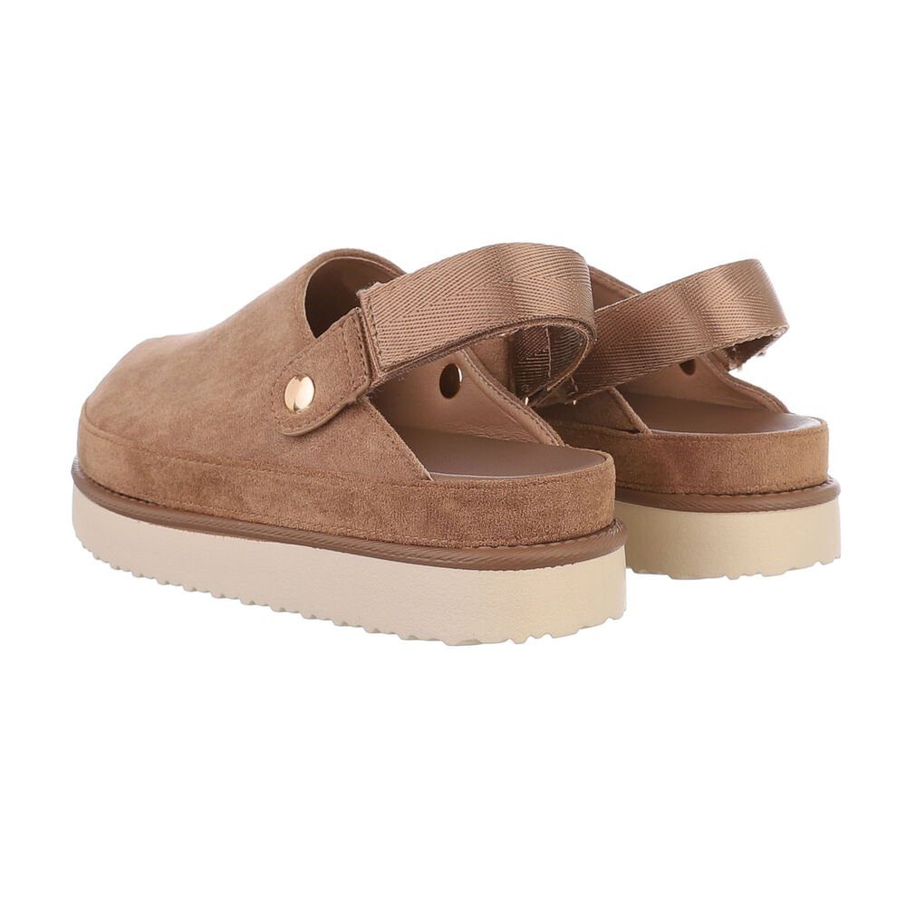 Ital-Design Komfortable Freizeit-Schuhe im modernen Design Plateausandaletten (85867671) Flach Pantoletten in Hellbraun