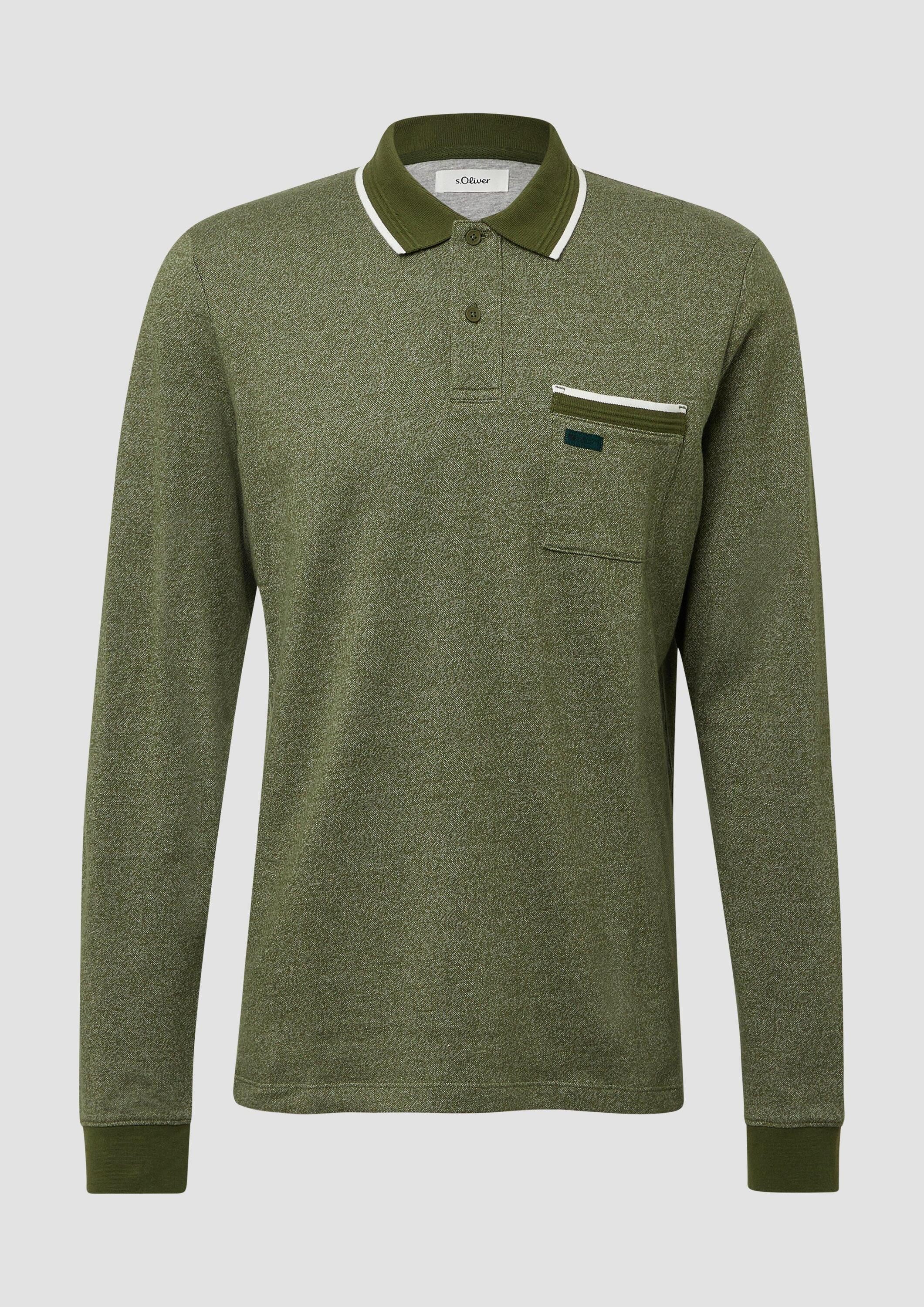 s.Oliver Langarmshirt Polo-Shirt Langarm-Polo mit Bündchen in Melange-Optik