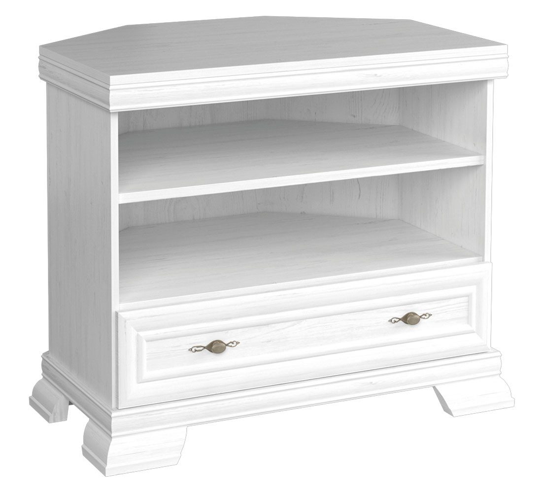 Feldmann-Wohnen Eckkommode Kora (2 offene Fächer, 1 Schubkasten, 1 St., klassisch elegante Optik, Metallgriffe, MDF-Aufleistung), 88x62x77cm Anderson Pinie weiß