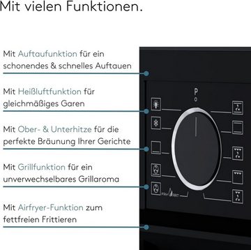 wiggo Einbaubackofen Einbau-Backofen WO-BFA610 Edelstahl I Heißluftofen Energieklasse A, mit Teleskopauszug, Ober- & Unterhitze, Heißluft, Grillen, Auftauen, Airfryer