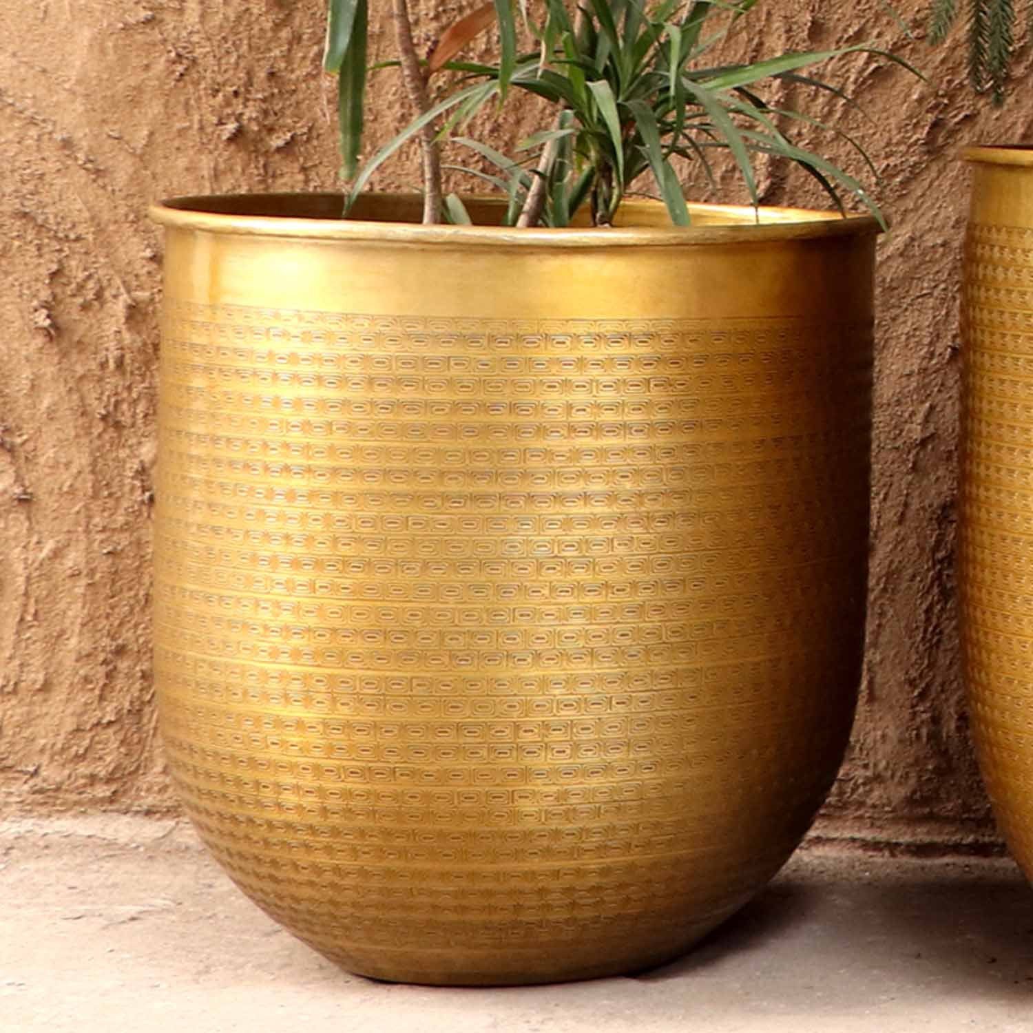 Casa Moro Pflanzkübel Orientalischer Blumentopf Barcelona Gold Aluminium Pflanzgefäß (Einzeln in den Größen S, M, L, XL oder im Set, Metall Pflanztopf Übertopf - Pflanzentopf), Kunsthandwerk mit Hammerschlag verziert
