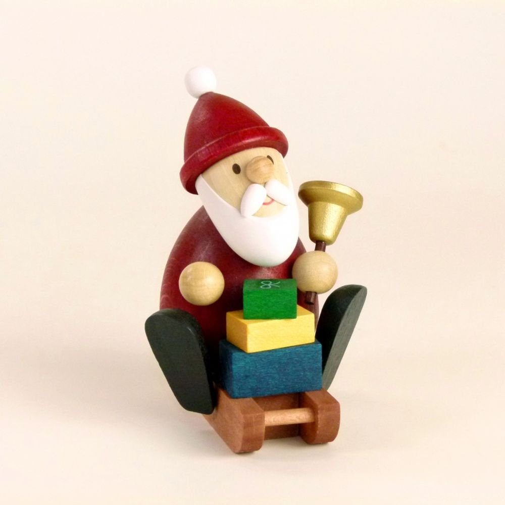 Ullrich Kunsthandwerk Weihnachtsfigur Holzfigur Weihnachtsmann mit Schlitten und Geschenken HxB 9,5x6,5cm