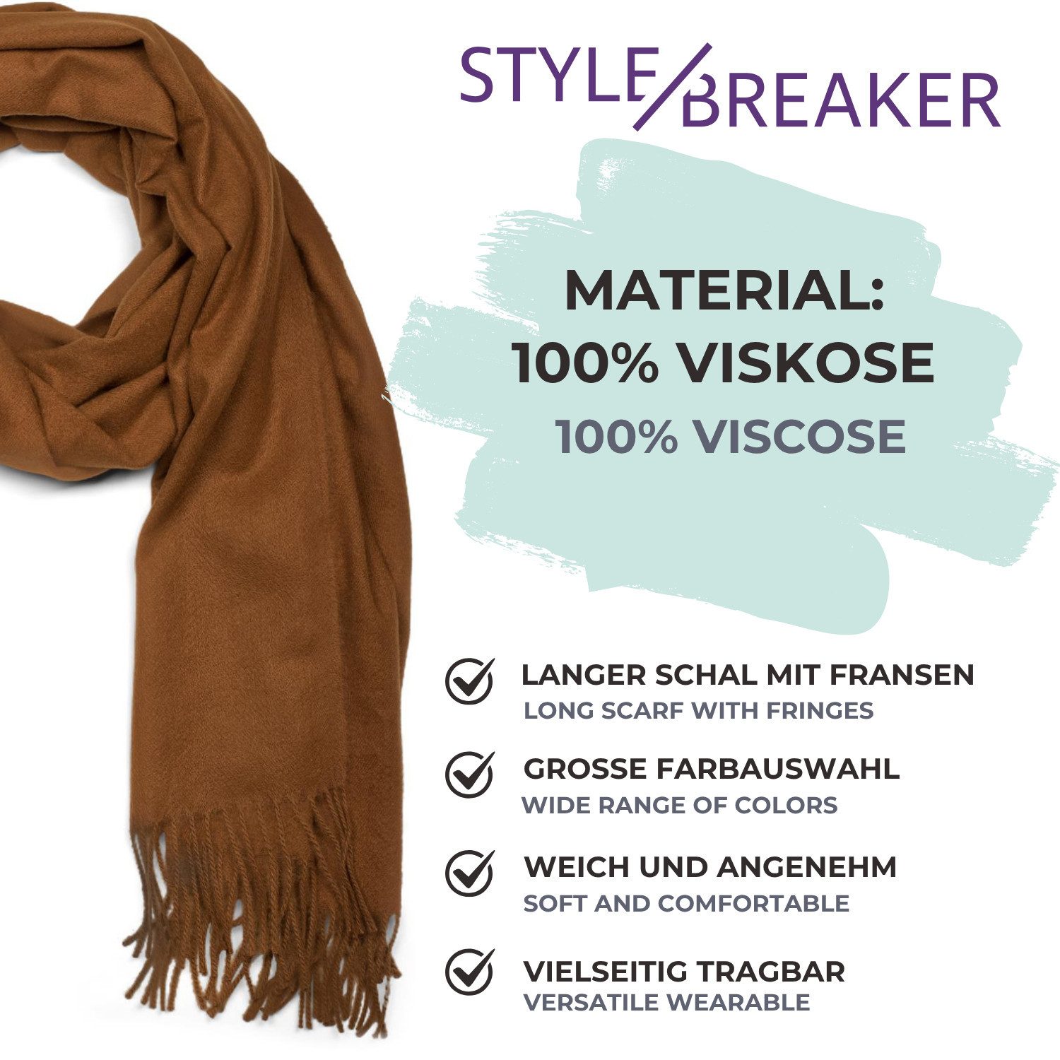 styleBREAKER Modeschal Weicher Schal Uni mit Fransen, (1-St) – Bild 4 von 5