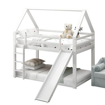XDeer Kinderbett Einzelbett Kinderbett Hausbett Etagenbett, mit Rutsche und Leiter, Weiß, 90x200cm
