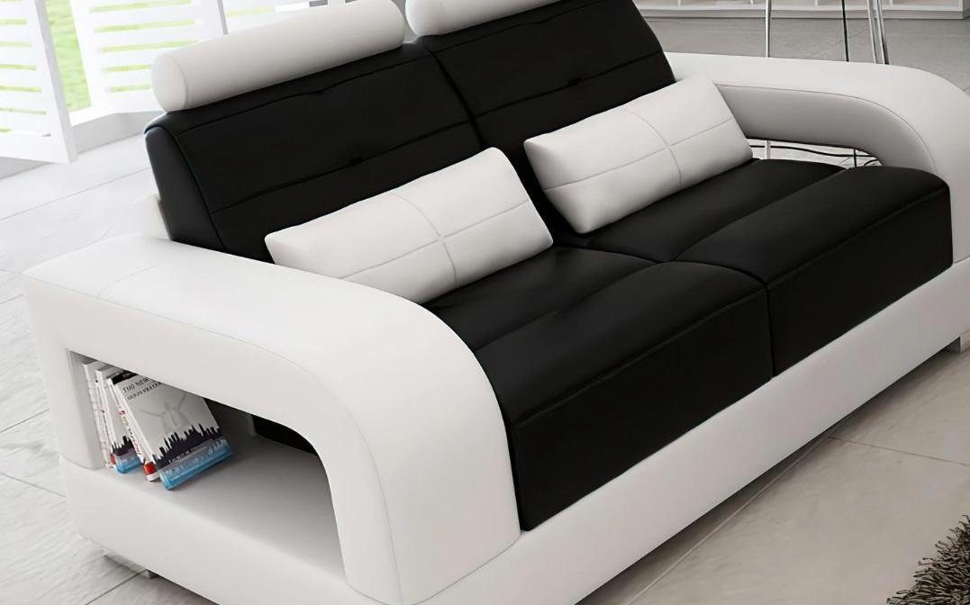 Sofa Garnitur Modern, Schwarz/Weiß Couch Sofagarnitur Europe in 3+2 Design Made Ledersofa JVmoebel
