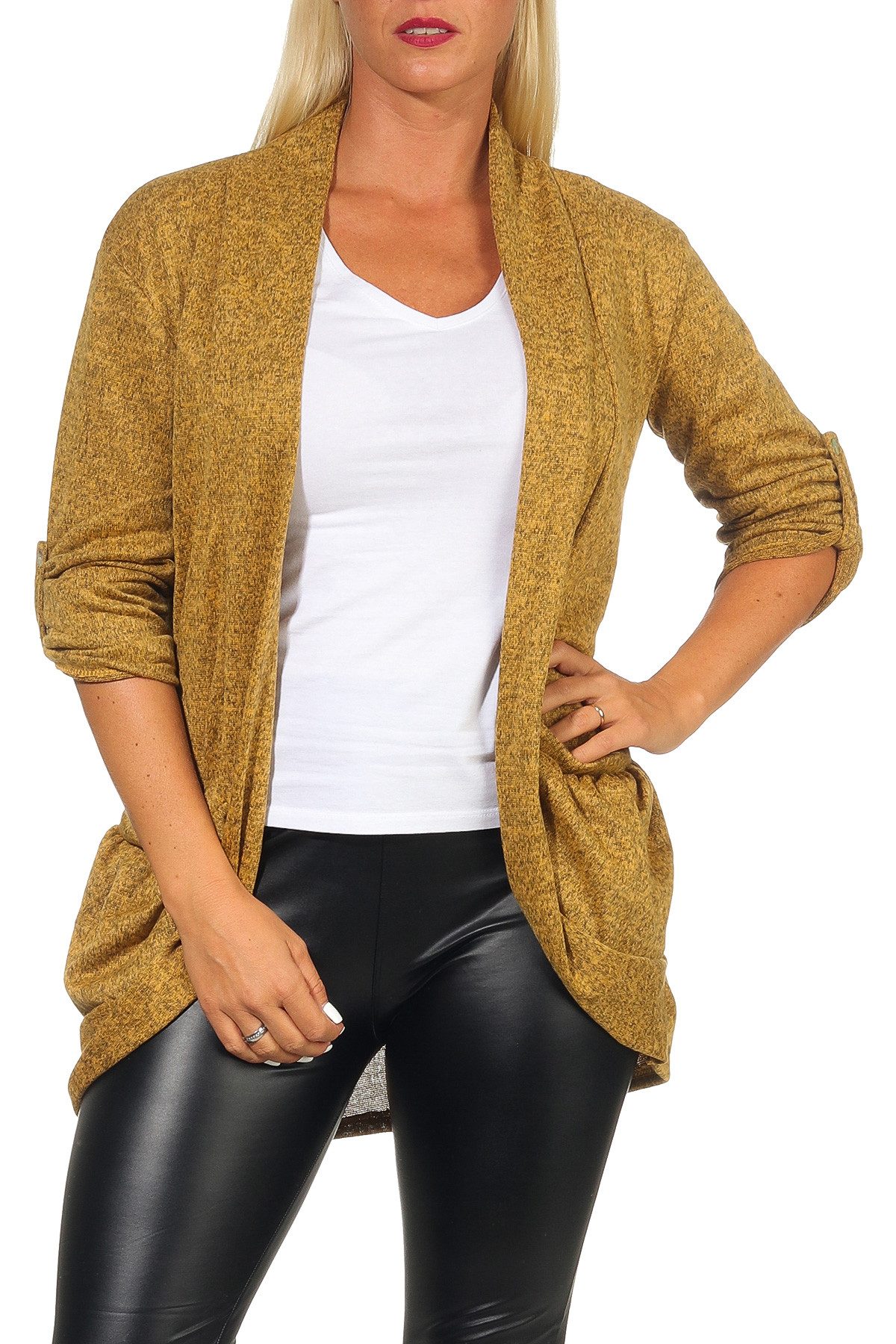 CLEO STYLE Cardigan Damen Strickjacke 402 Senf
