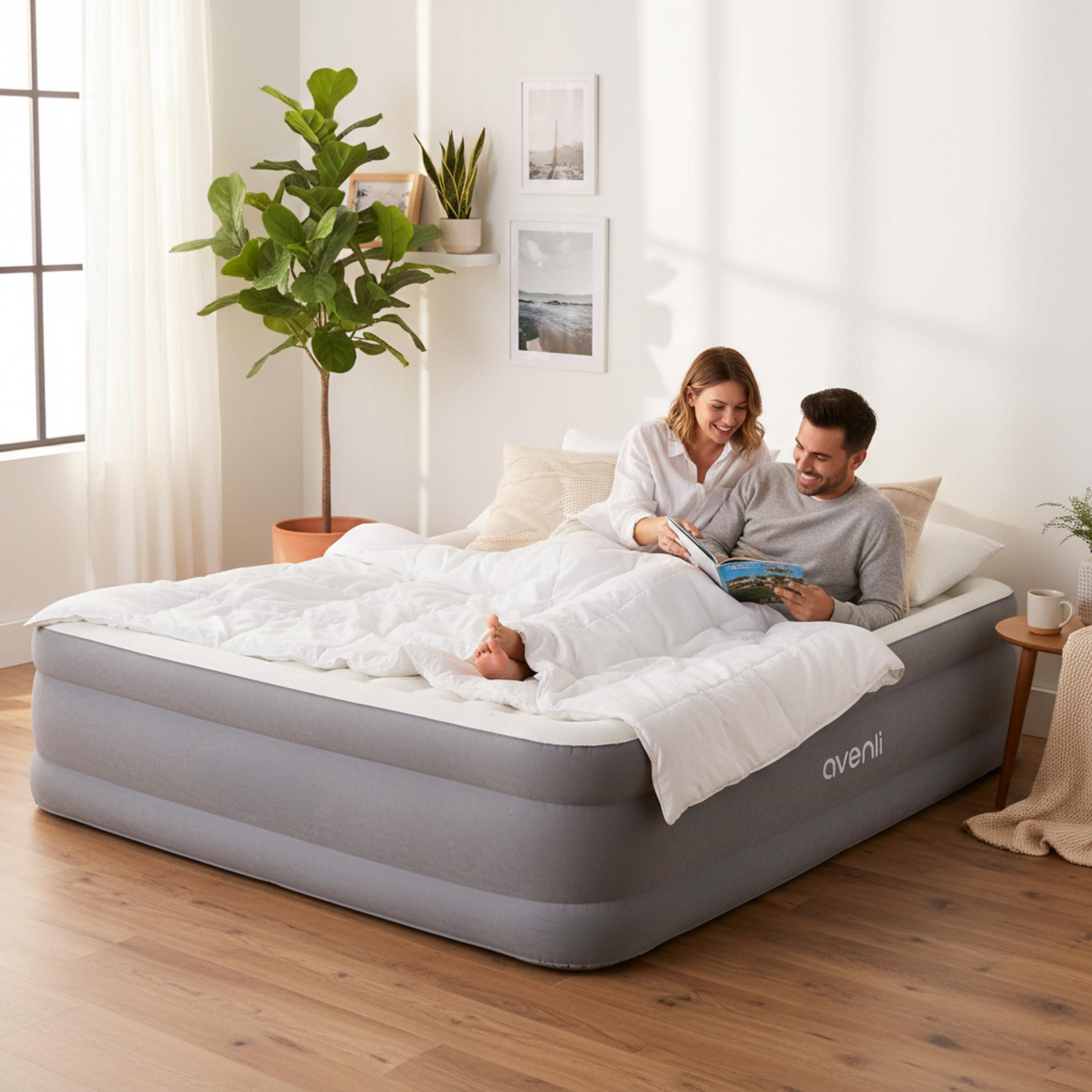Avenli Luftmatratze Luftbett selbstaufblasend für 2 Personen Queen-Size 203x152x46cm, (Gästebett Matratze aufblasbar mit integrierter Elektropumpe, 2-St., Reisebett mit Pumpe & Tragetasche), elektrisch mit weicher beflockter Oberfläche