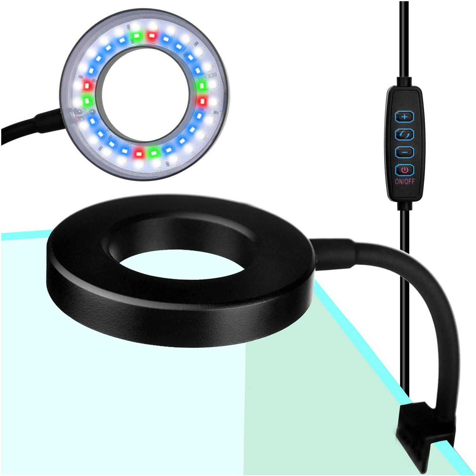 Jibenhome LED Aquariumleuchte Clip On Aquarium Beleuchtung für 1 bis 3 Gal Fischtank, Dimmbar, USB Moving Lamp mit 3 Beleuchtungsmodi und 10 Helligkeitsstufen
