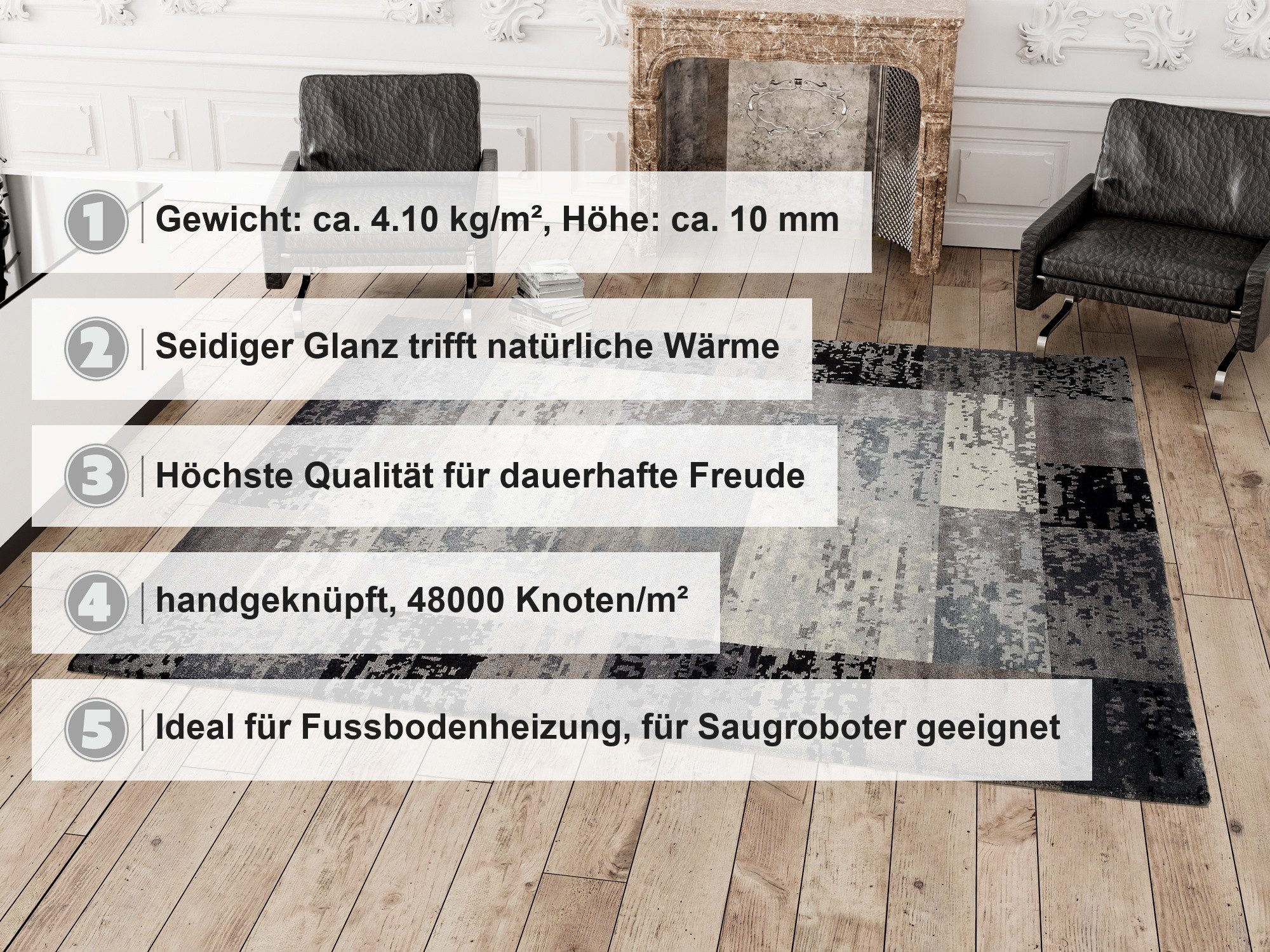 OCI DIE TEPPICHMARKE Teppich AWARD MUSTANG, rechteckig, Höhe: 10 mm, handgeknüpft, echter Design Teppich aus Nepal, 100% Naturfaser.