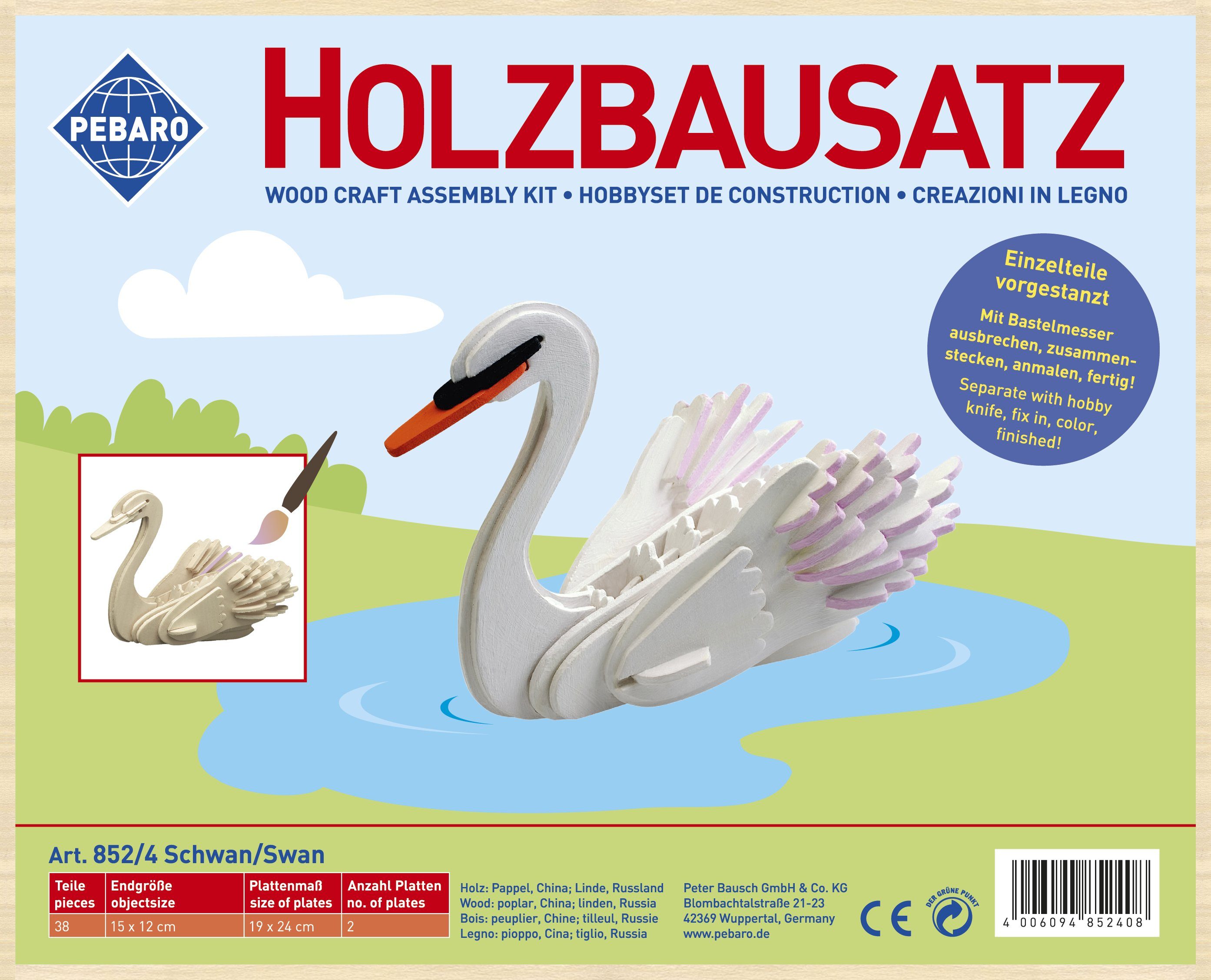 Pebaro 3D-Puzzle Holzbausatz Schwan, 852/4, Puzzleteile 38