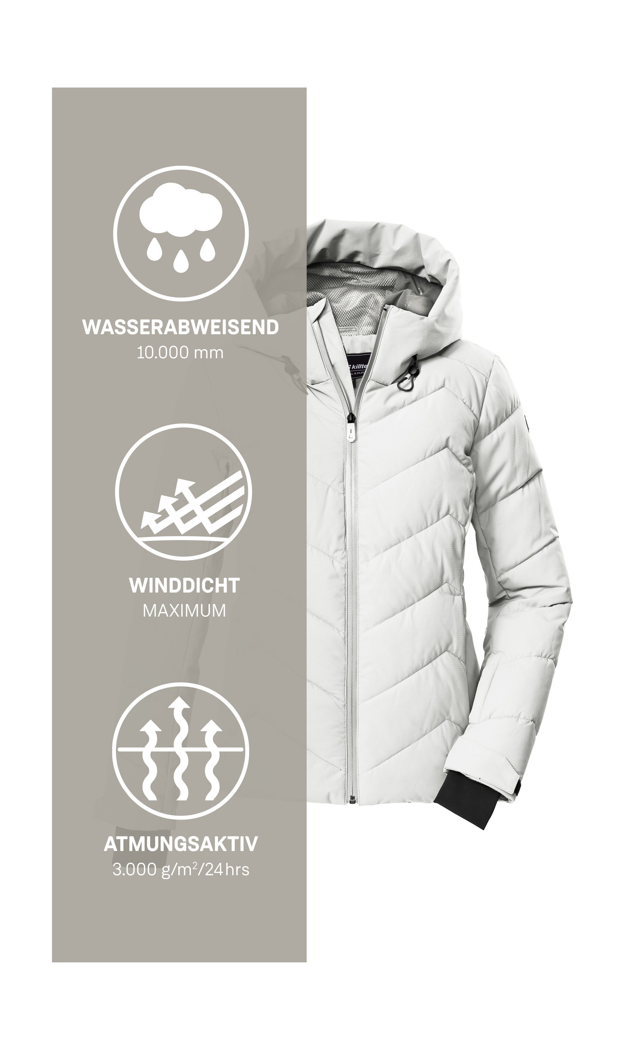 Killtec Skijacke KSW 31 WMN SKI QLTD JCKT Winddichte, wasserabweisende Skijacke mit Daunenoptik und Schneefang