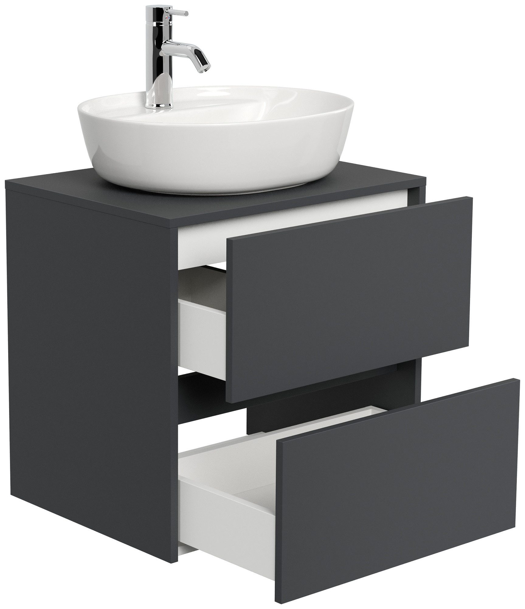 Magnolia Home Waschtisch Badmöbel Taifun 60cm mit ovalem Aufsatzwaschbecken grafit – Bild 4 von 5