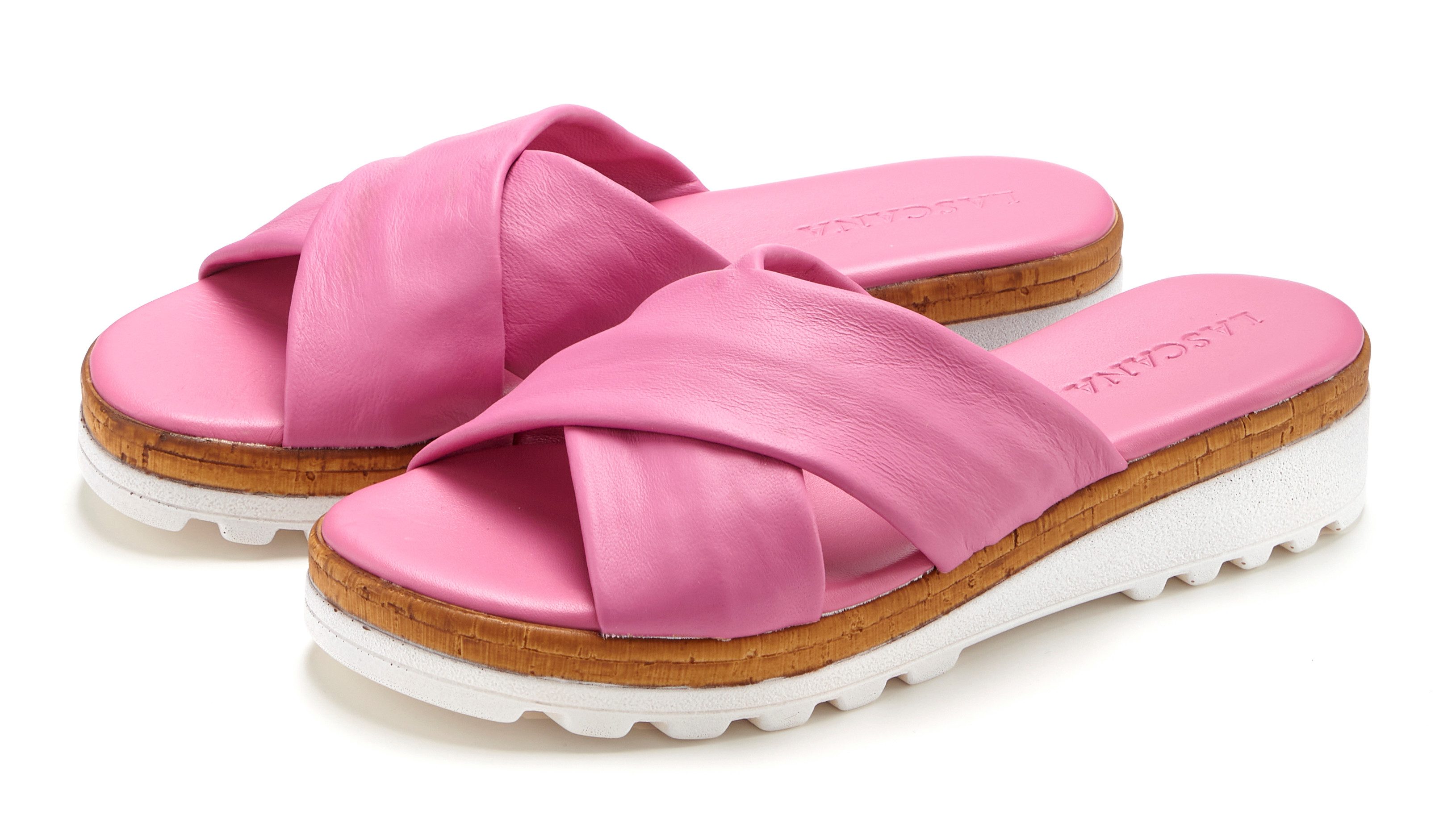 LASCANA Sandale, Sommerschuh, Mule, offener Schuh, Pantolette NEU aus Leder mit dezentem Keilabsatz