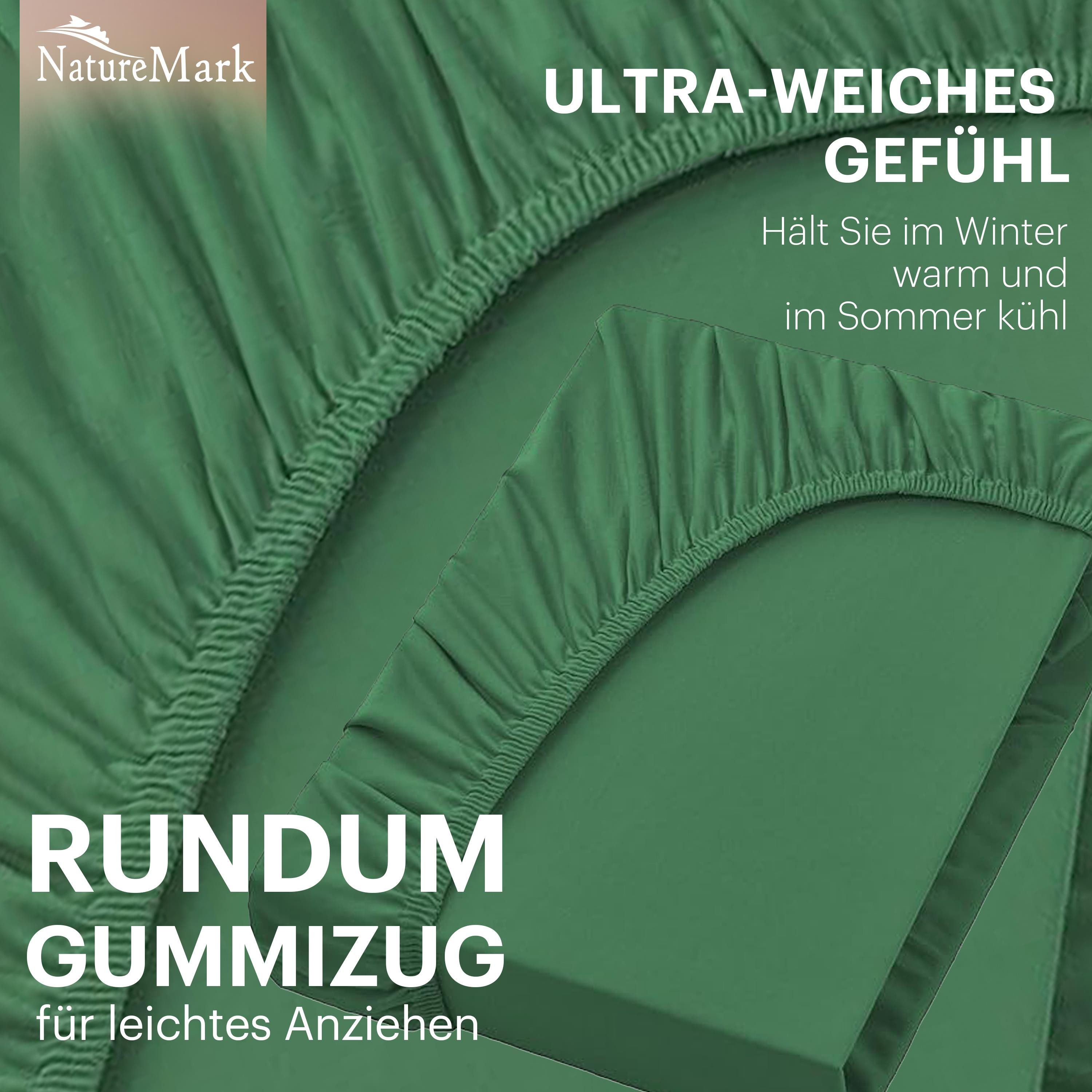 NatureMark Spannbettlaken Boxspringbett Spannbetttuch 200x220cm, Baumwolle, Gummizug: rundum, (1 Stück), 40 cm Steghöhe - 200 x 220cm Spannbetttuch, Dunkelgrün – Bild 5 von 5