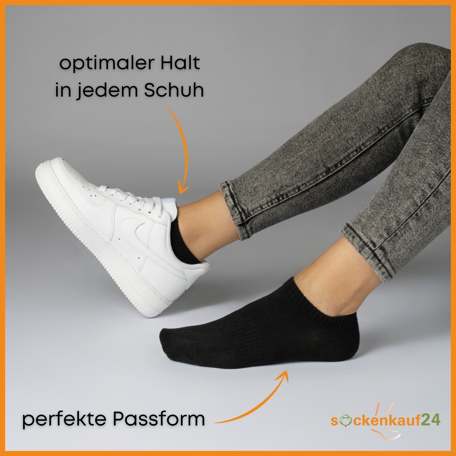 sockenkauf24 Sneakersocken 10 Herren WP Socken Paar mit Sneaker Damen Meshstreifen & Schwarz/Grau Premium