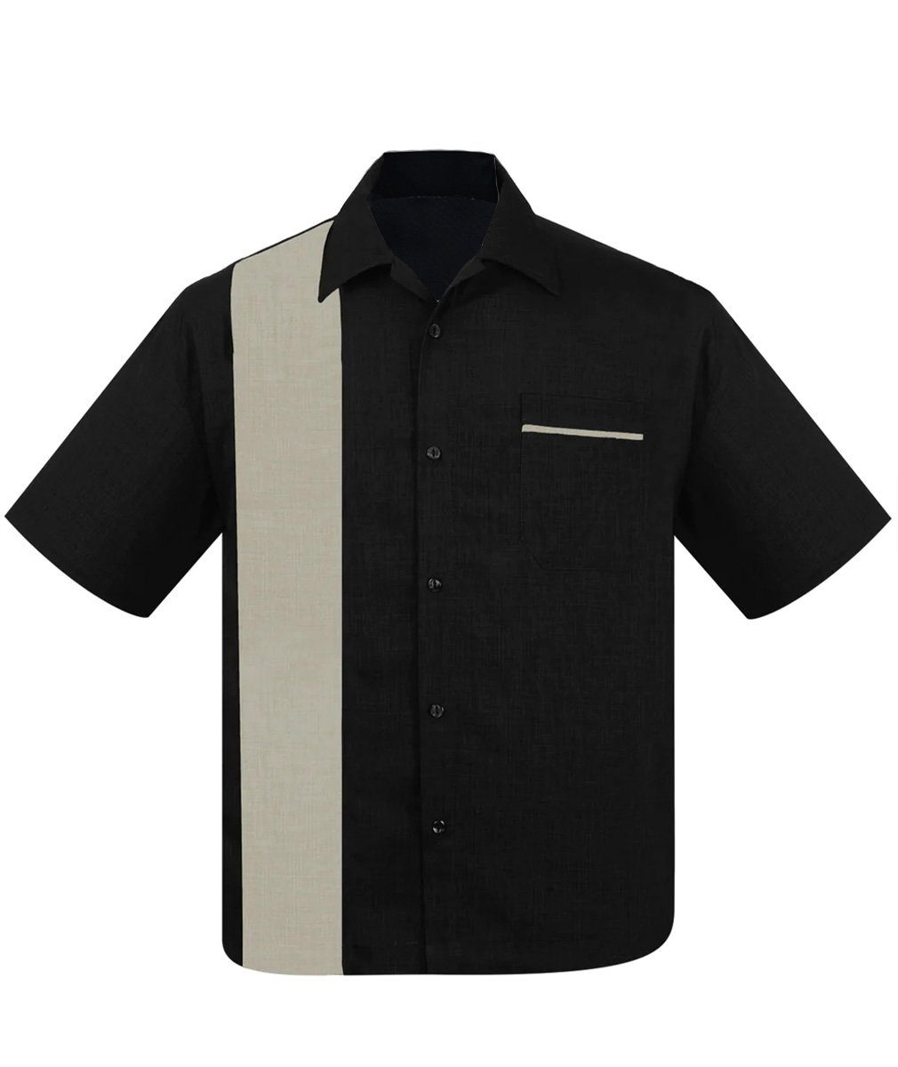 Steady Clothing Kurzarmhemd Pop Check Single Black Sage Retro Vintage Bowling Shirt