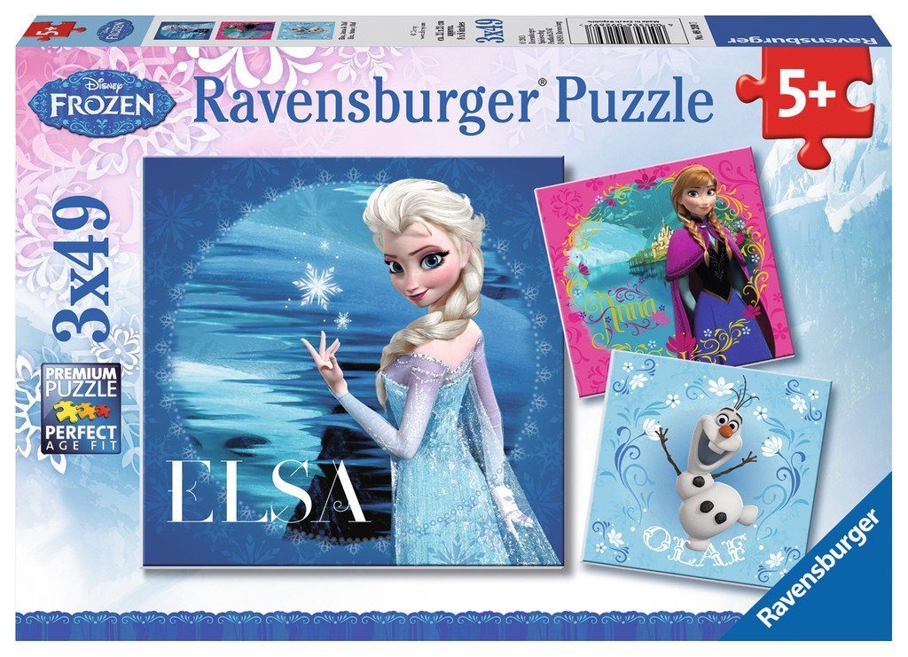 Ravensburger Puzzle 3 x 49 Teile Kinder Puzzle Disney Frozen Elsa, Anna und Olaf 09269, 49 Puzzleteile