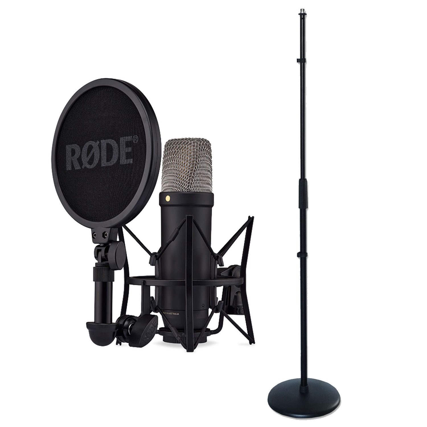 RØDE Mikrofon Rode NT1 5th Gen Studio-Mikrofon Schwarz mit geradem Мікрофонна стійка (Analog), Vorteils-Set mit Мікрофонна стійка