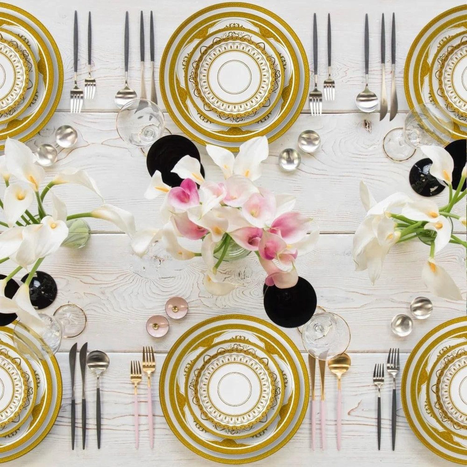 Quality Elegance Teller-Set Luxuriöses Nordic Gold Bone China Geschirrset (4-tlg)