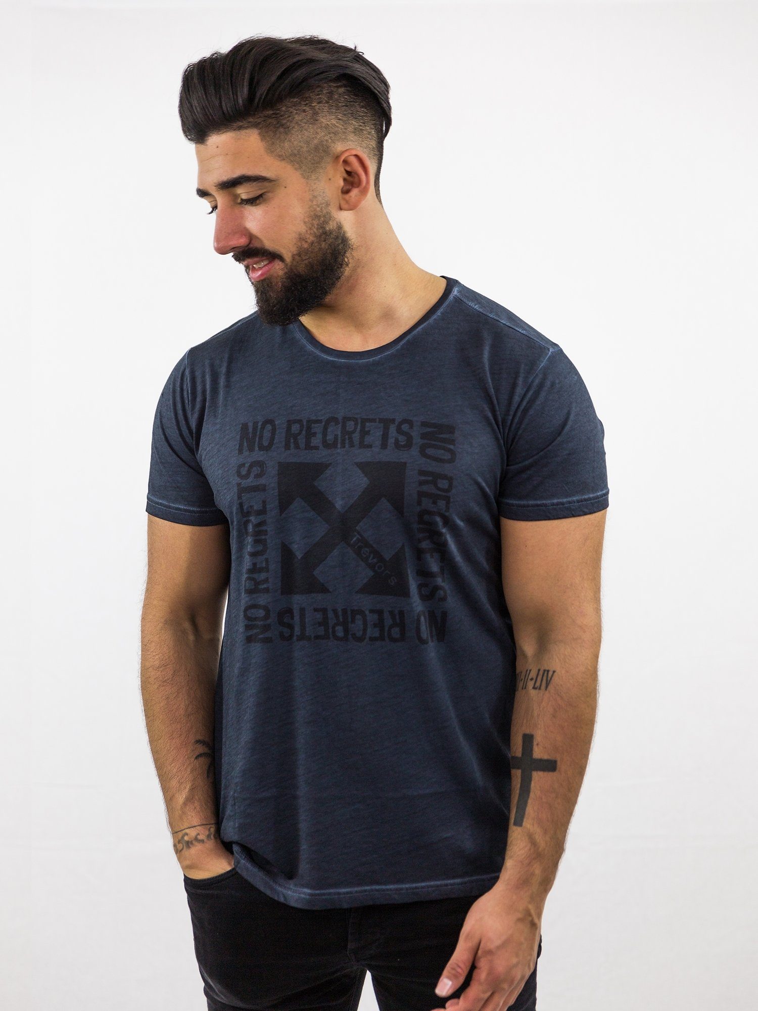 DAILY´S T-Shirt KENNY: Herren softes T-Shirt mit Frontprint Dunkelblau