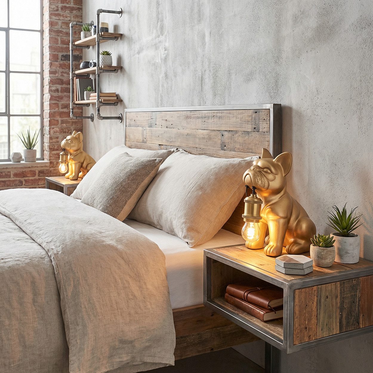hofstein Tischleuchte 2-er Set Tischlampe Hund aus Keramik/Metall in Gold-/Kupferfarben, Tischleuchte im Vintage-Design, Schalter am Kabel, Höhe 24 cm, E27