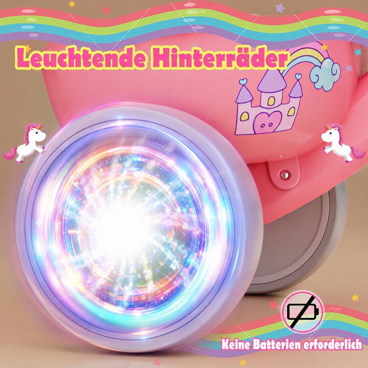 Wootoy Dreirad Kinder Dreirad Kinderfahrrad Lauffahrrad mit LED-Leuchträdern, 4-fach verstellbarem Sitz 2 Aufbewahrungskörben und leisen Rädern