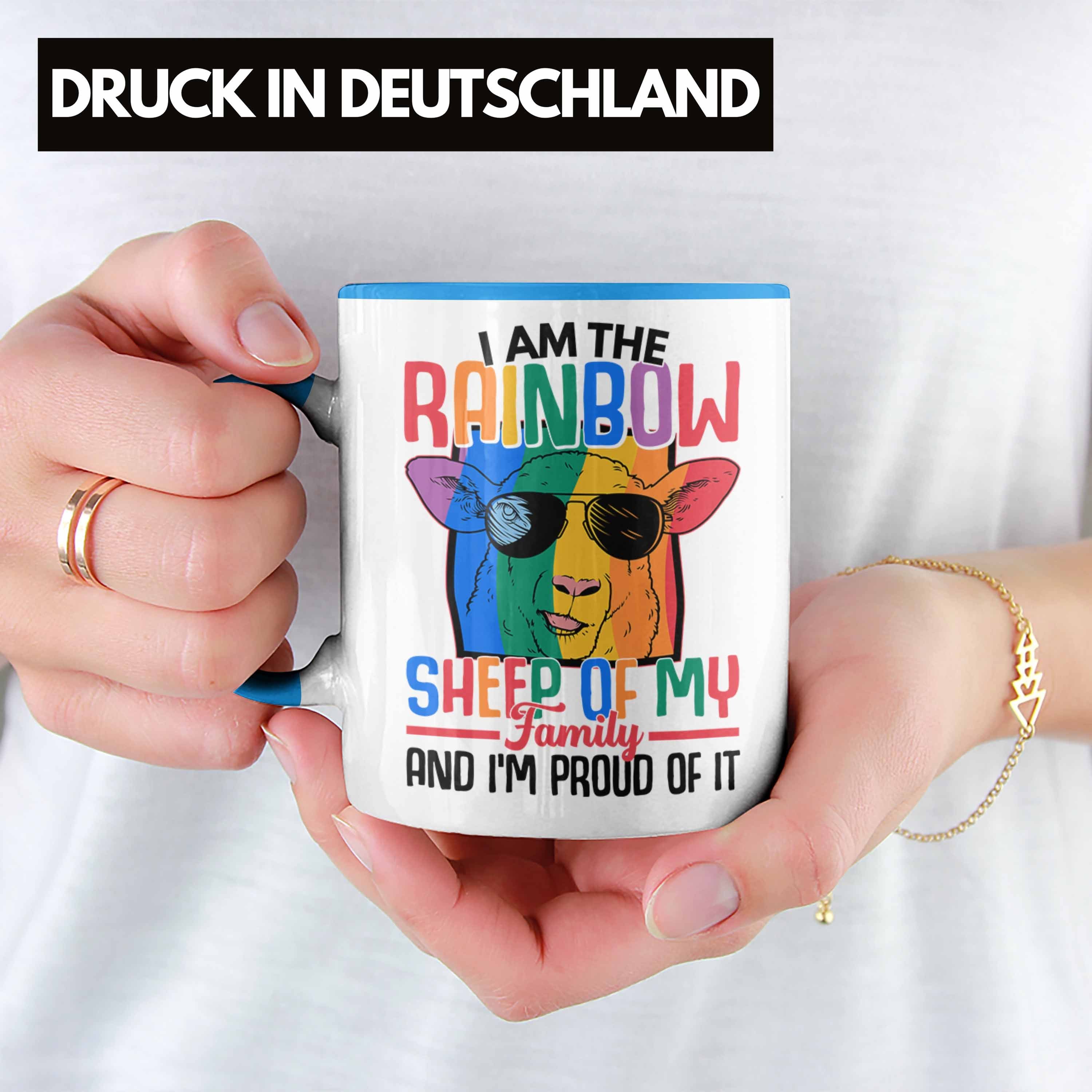 Trendation Tasse Trendation Tasse Familie Lesben Regenbogen Transgender Schaaf - Blau Geschenk Regenbogen Grafik für Lustige Schwule LGBT Der In