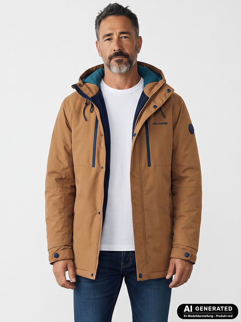Dry Fashion Parka Grönland Herren Funktionsjacke gefüttert - Outdoor-Jacke Winter-Mantel Wasserdicht, Winddicht, Atmungsaktiv, 2-Wege-Reißverschluss, Kapuze