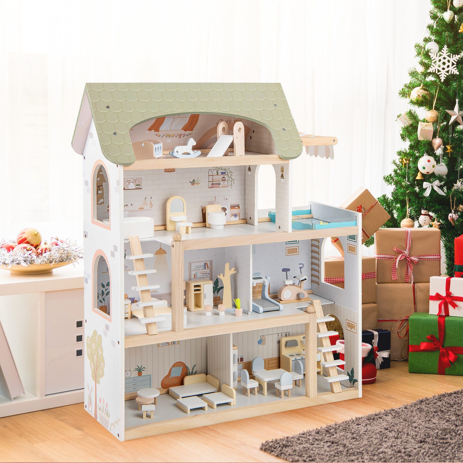 COSTWAY Puppenhaus, Holz, Kinder Dollhouse mit günstig online kaufen