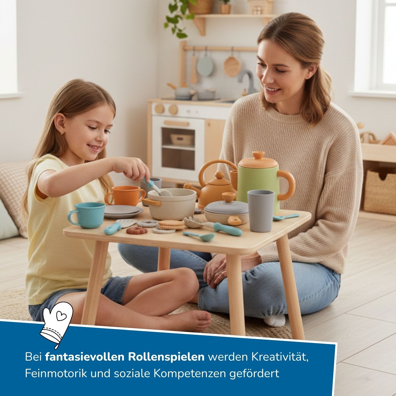 alldoro Spiel-Kochgeschirr Kaffeeservice mit Koch- und Geschirrset für die Kinderküche, 31-teilig, (31-tlg), Küchenspielzeug-Set für Kinder ab 3, mit Töpfen, Pfanne & Geschirr