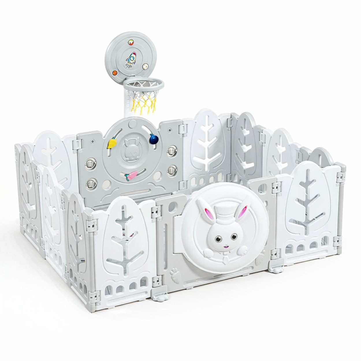 Cangaroo Laufstall Laufstall white Rabbit 160x115, Basketballkorb 50 Bälle Matte klappbar