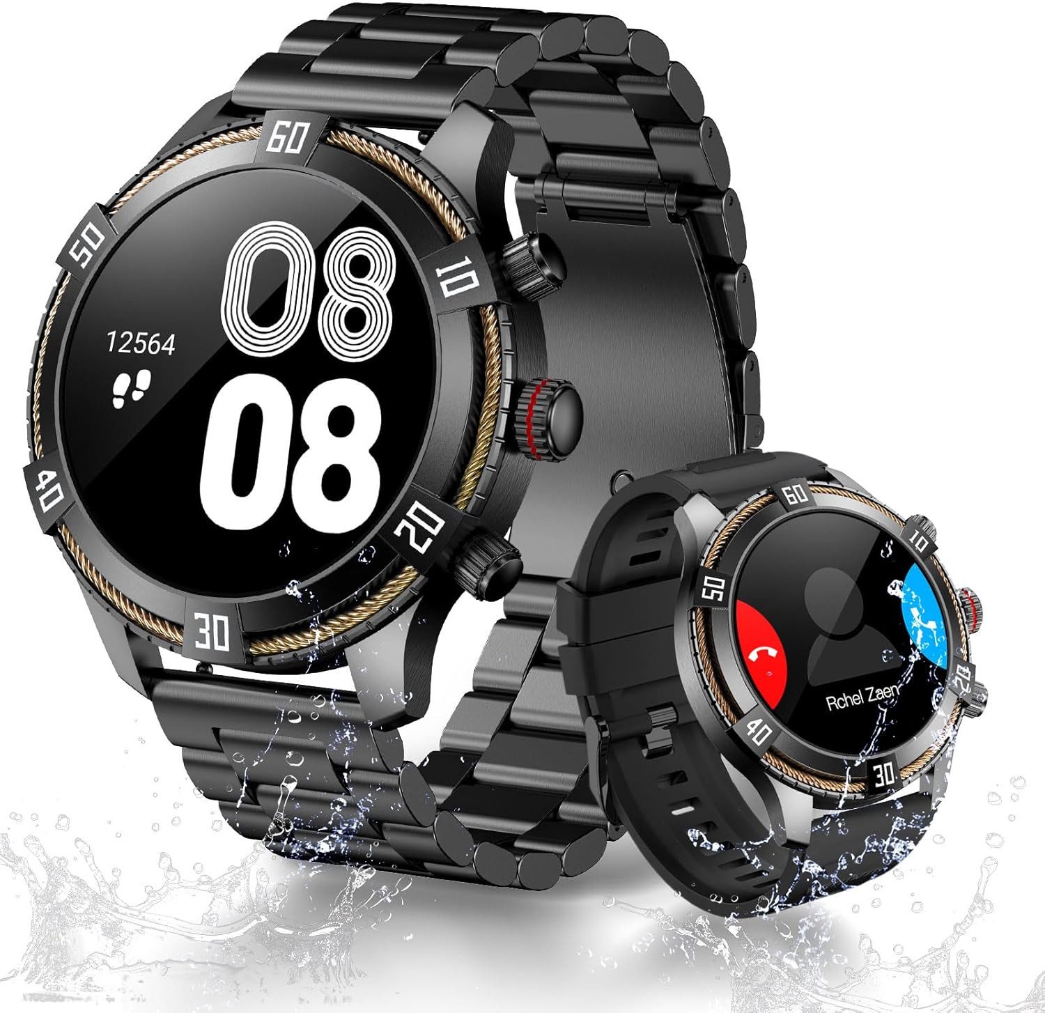 OHUGNA GJ02 Smartwatch (3,6 cm, android ios), Herren Smartwatch mit AMOLED Display Bluetooth Telefonie und Fitness