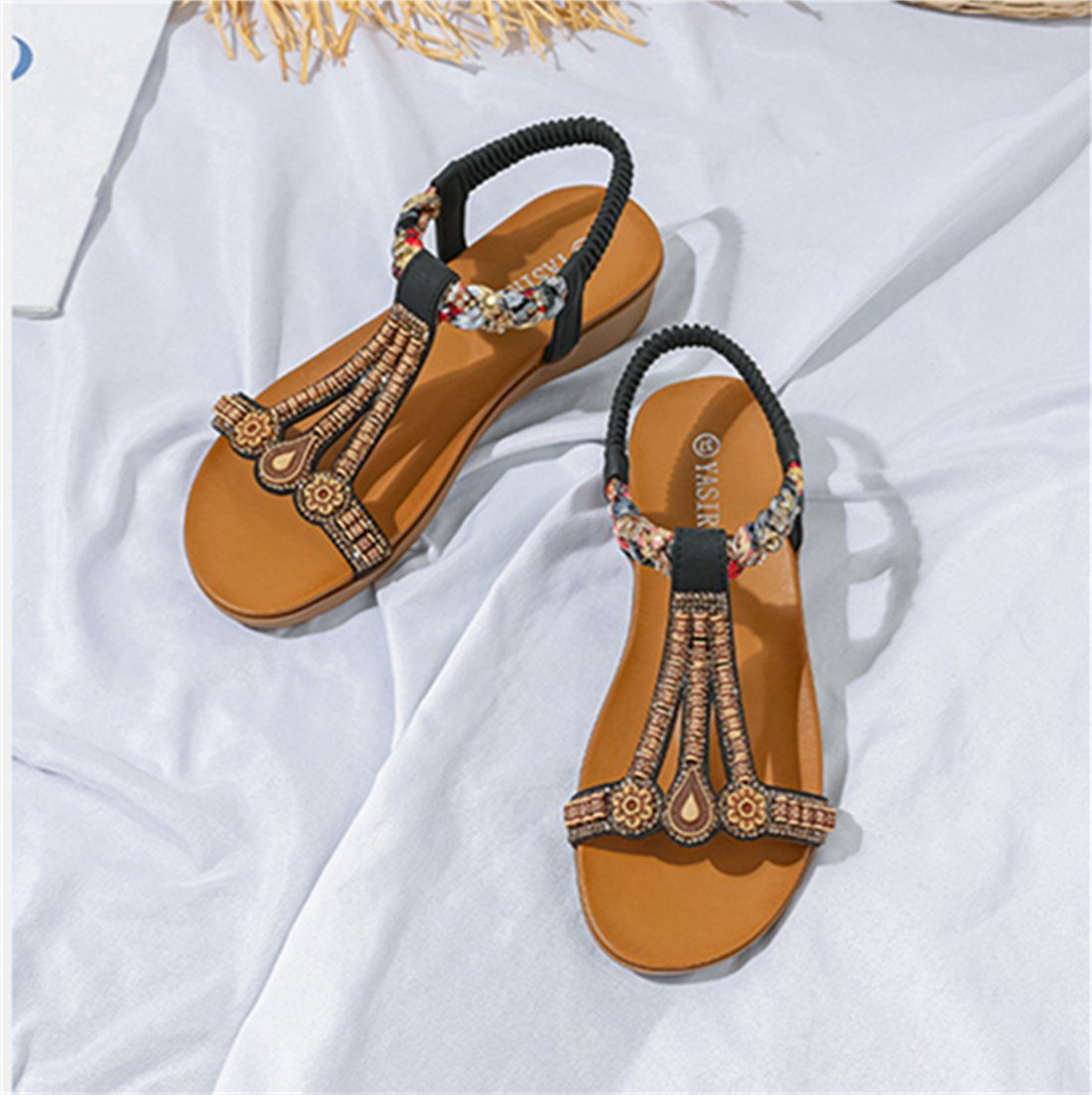 YOOdy~ Sandalen damen sommer Peep-Toe-Sandalen Schwarz Neue Elegant Riemchensandale Sommermode