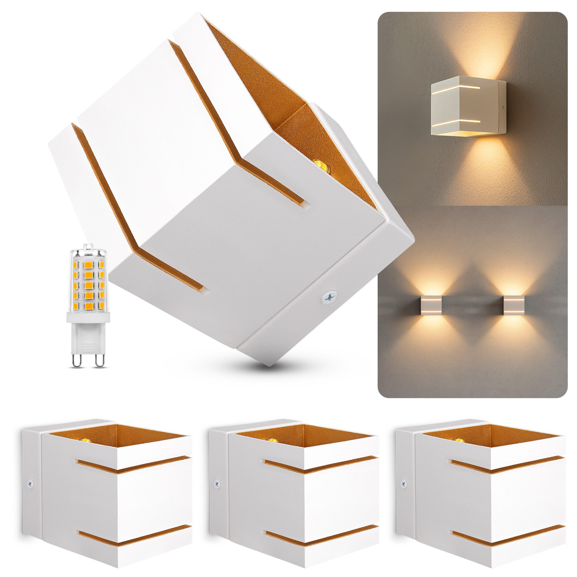 SSC-LUXon LED Wandleuchte KOURA DUO Wandstrahler Wandleuchte Up & Down mit G9 Lampe 3W warmweiß, Warmweiß