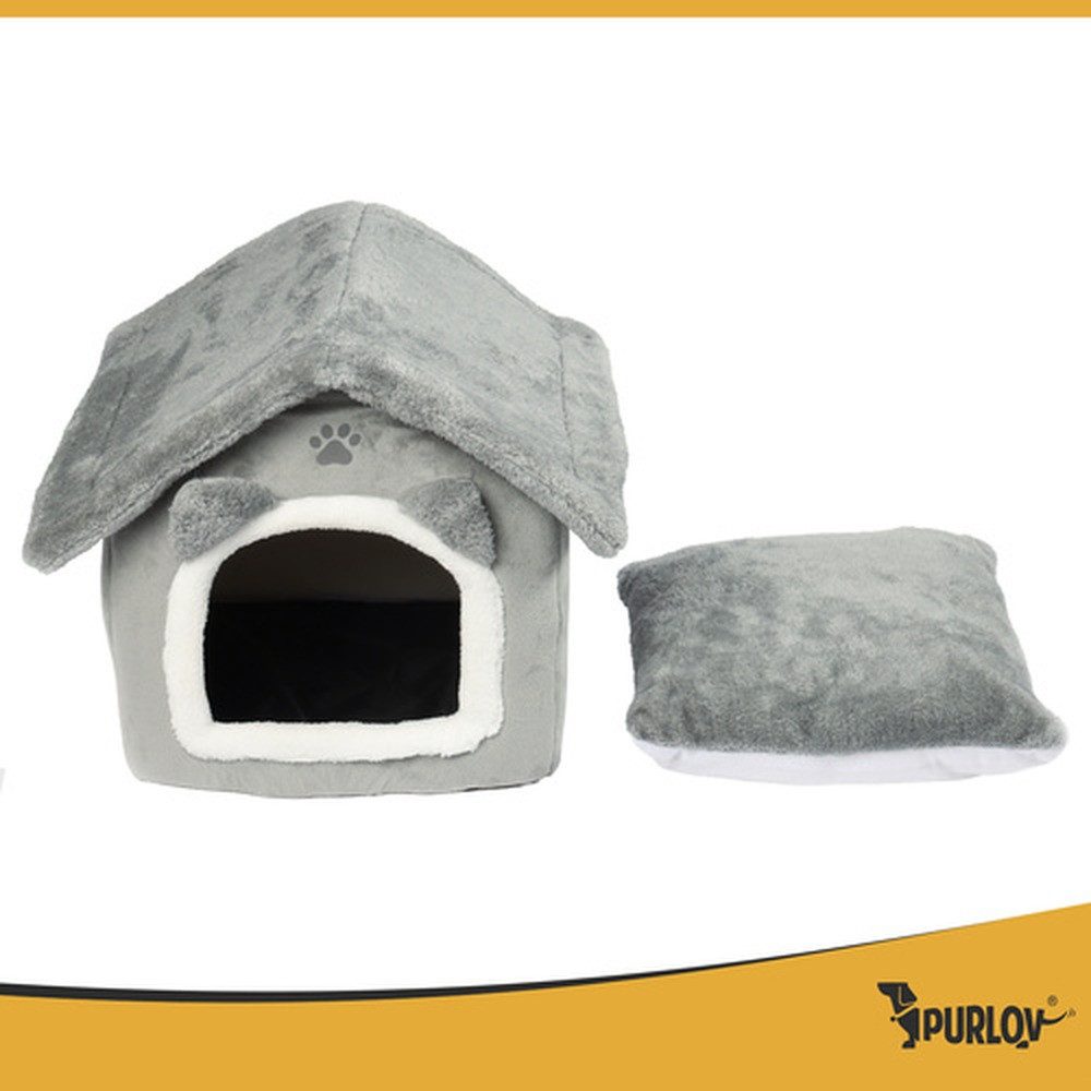 Purlov Tierbett Katzenbett Plüschhaus, Stand sorgt für Sicherheit bei jedem Sprung oder Positionswechsel