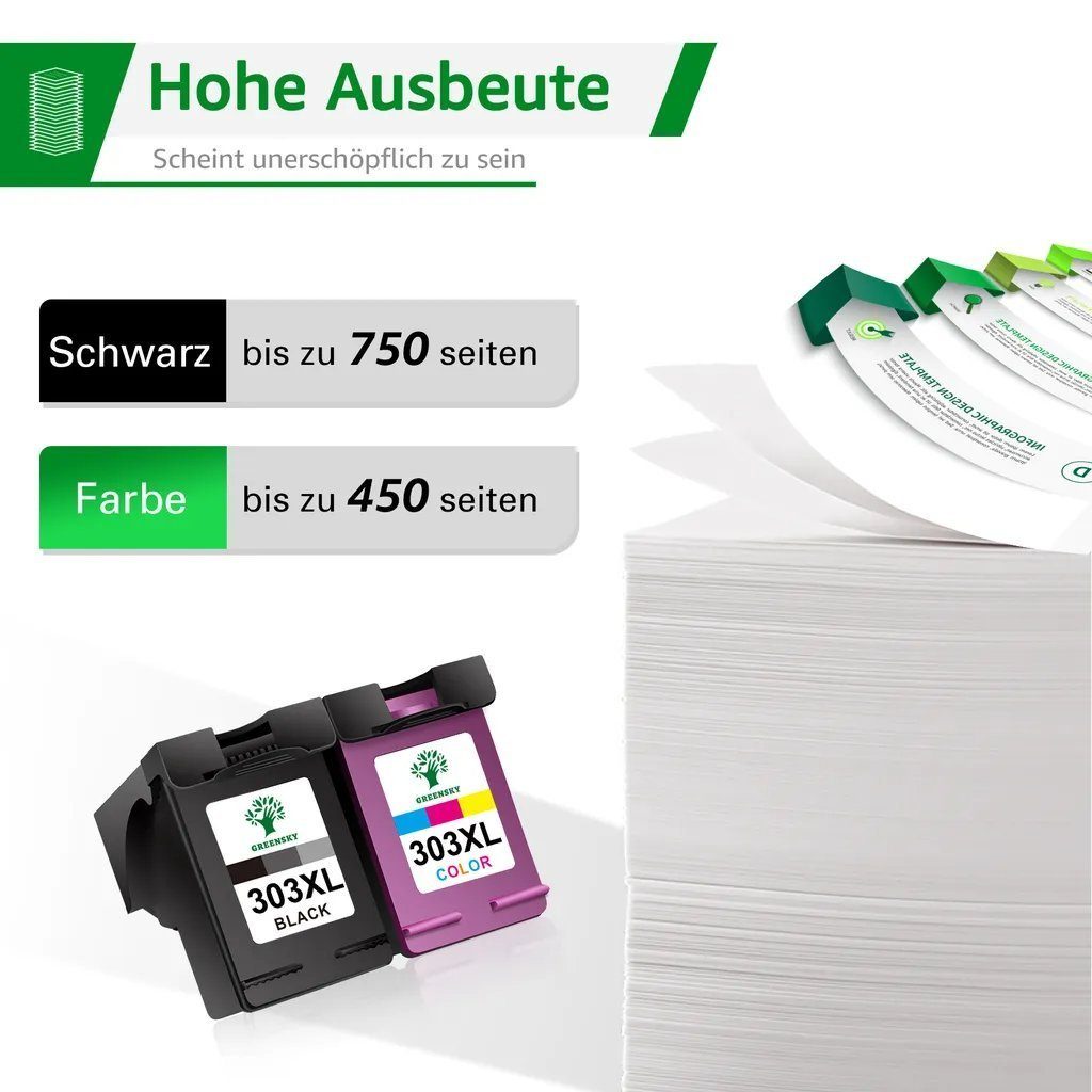 + Schwarz 303 für Tintenpatrone Greensky 301 druckerpatronen HP 305 304 302 XL Kompatibel (1 1 Tri-Farbe) 303XL