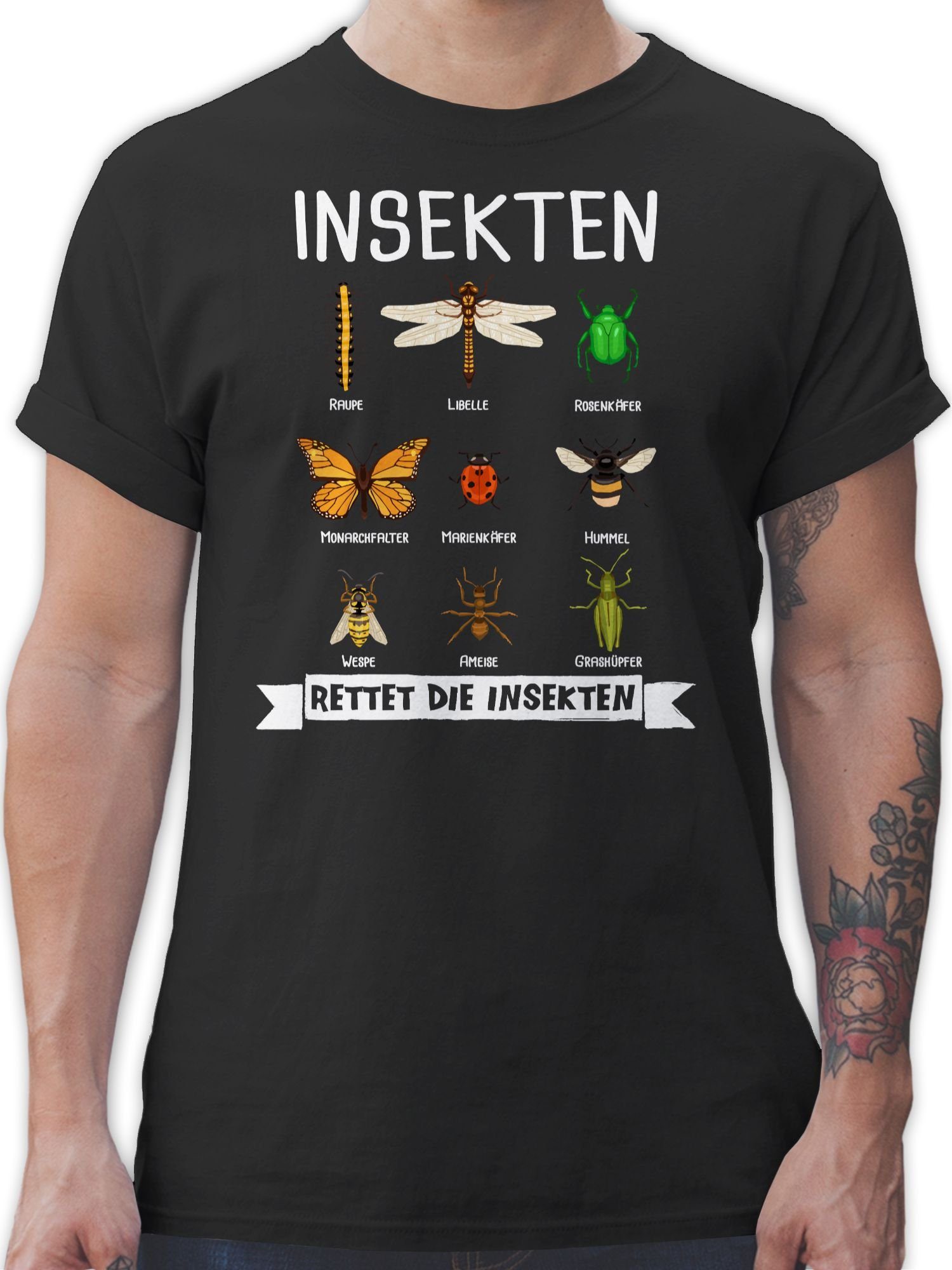 Shirtracer T-Shirt Rettet die Insekten Tiere Zubehör 02 Schwarz