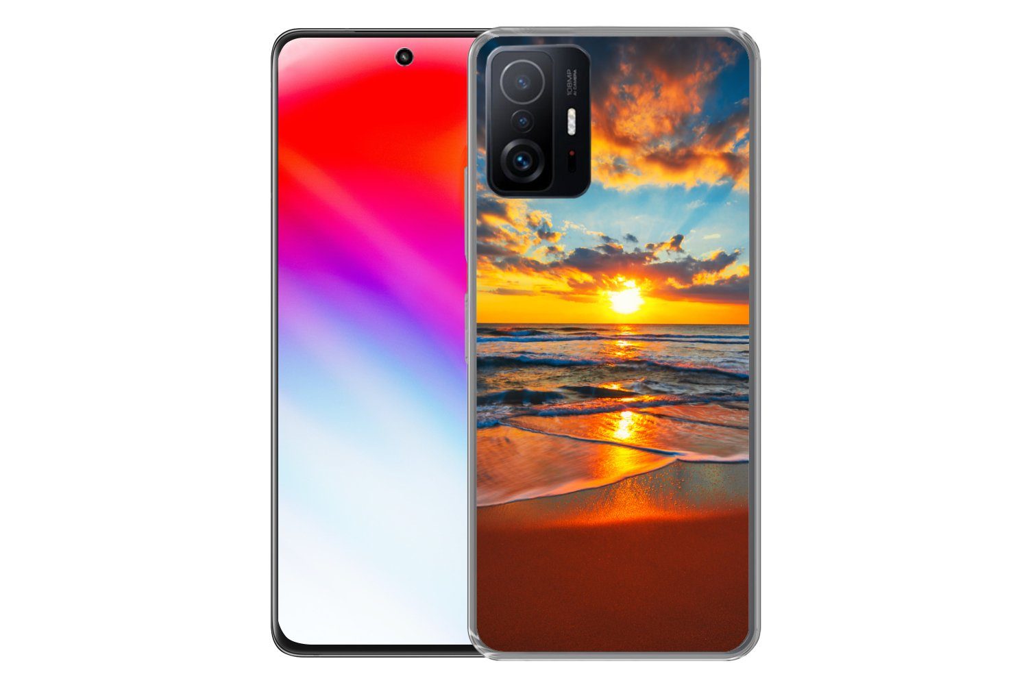 MuchoWow Handyhülle für Xiaomi 11 Lite 5G NE Meer - Sonnenuntergang - Strand - Wolken - Or, Phone Case, Silikon, Schutzhülle Dünn