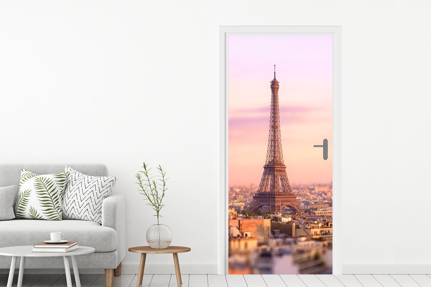 Blick (1 Fototapete über Türtapete Paris Matt, darüber Türaufkleber, Tür, Eiffelturm, cm aufragenden für St), bedruckt, MuchoWow mit dem 75x205
